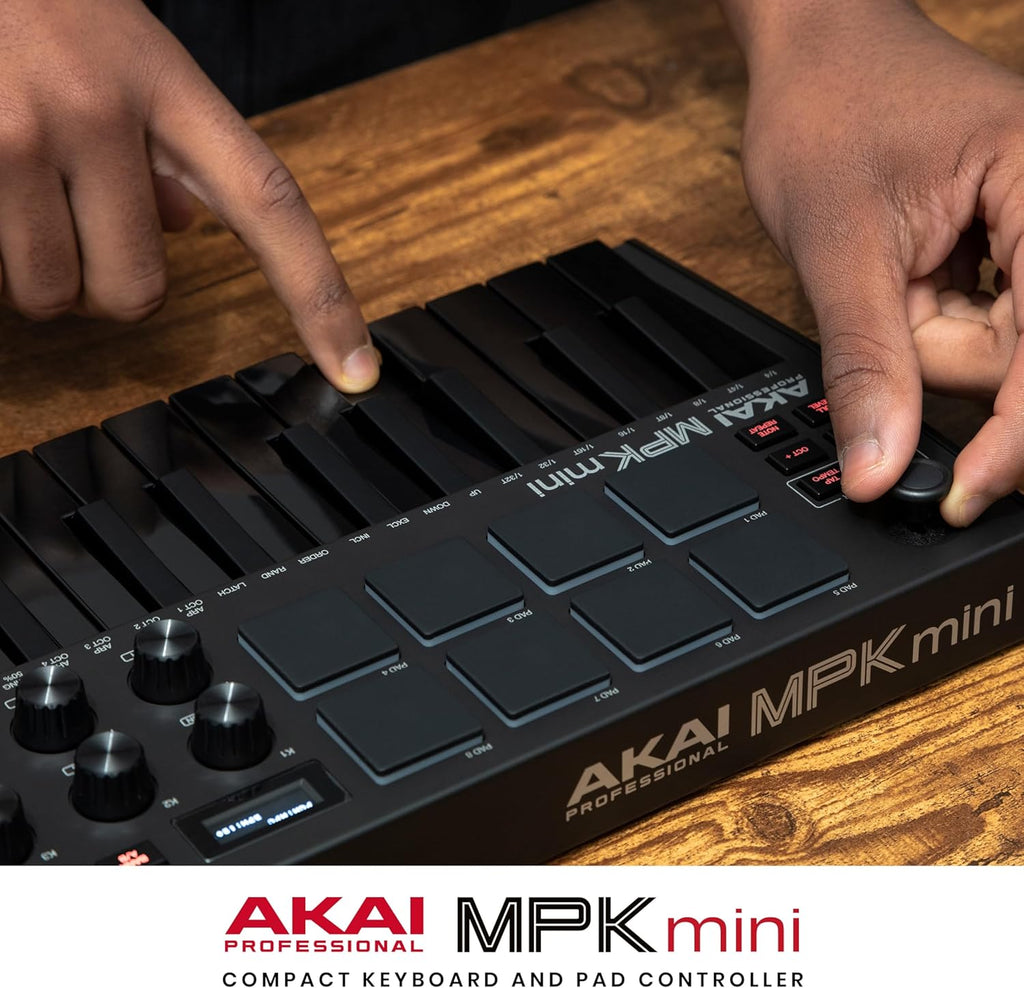 Akai Professional MPK Mini MK3 - 25 Key USB MIDI Keyboard Controller With 8 Backlit Drum Pads, 8 Knobs, Music Production Software and Native Instruments Sound Package (NKS Integration)