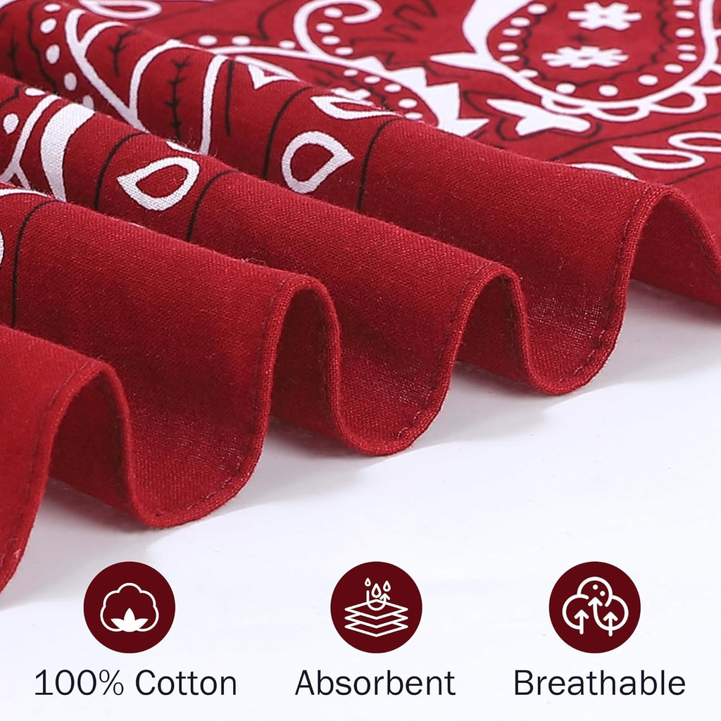 100% Cotton 27" x 27" Large Bandanas for Men & Women, Multi-Purpose Bandana Headbands, Square Head Scarf