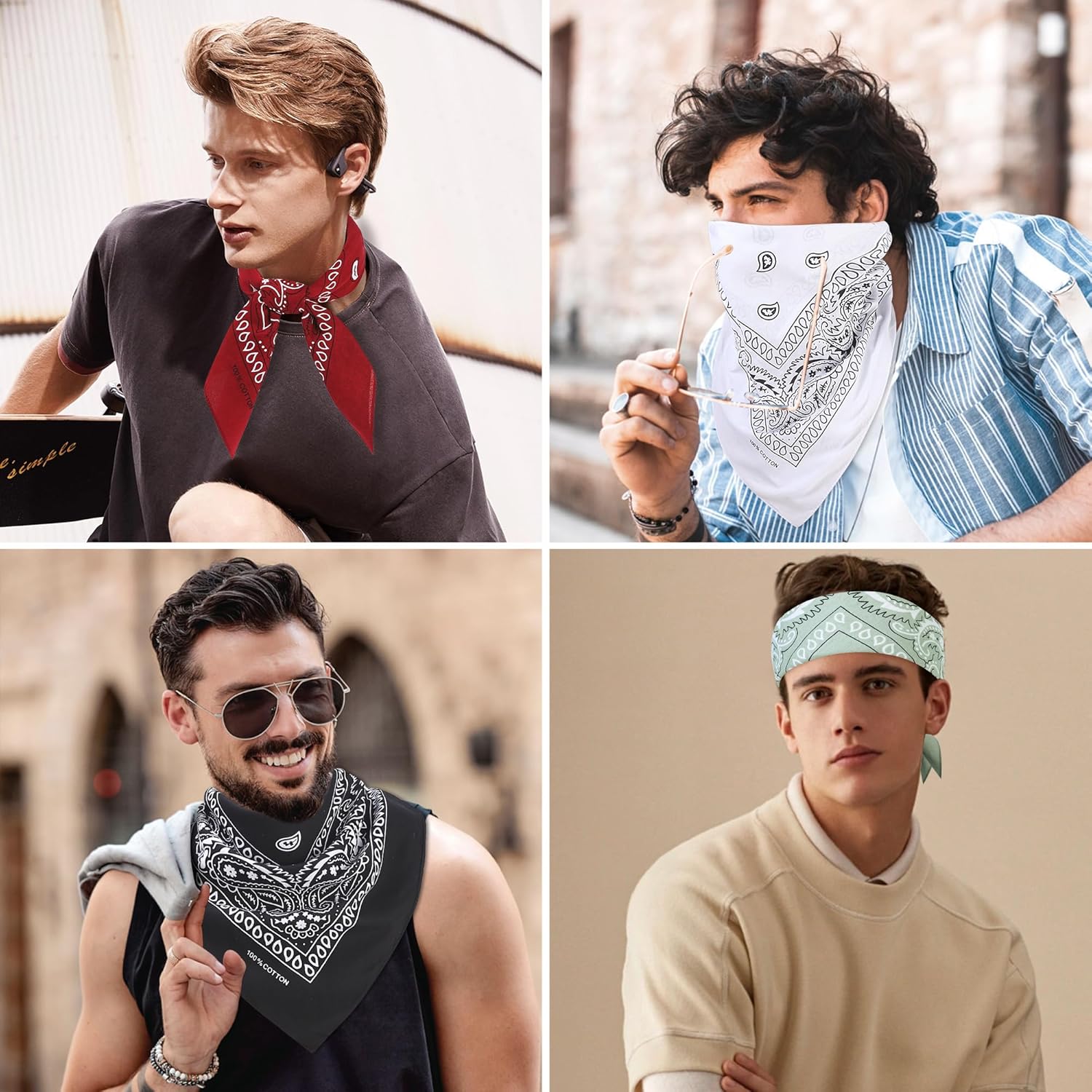 100% Cotton 27" x 27" Large Bandanas for Men & Women, Multi-Purpose Bandana Headbands, Square Head Scarf