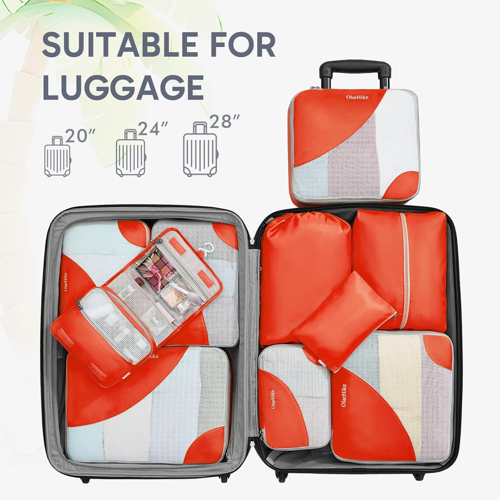 10 Set/8 Set Packing Cubes for Travel, Gifts for Women Mom,Anti-Tearing Suitcase Organizer for Luggage with Shoe & Hanging Toiletry Bag,OlarHike Vacation Essentials & Accessories for Cruise Ship,Cream