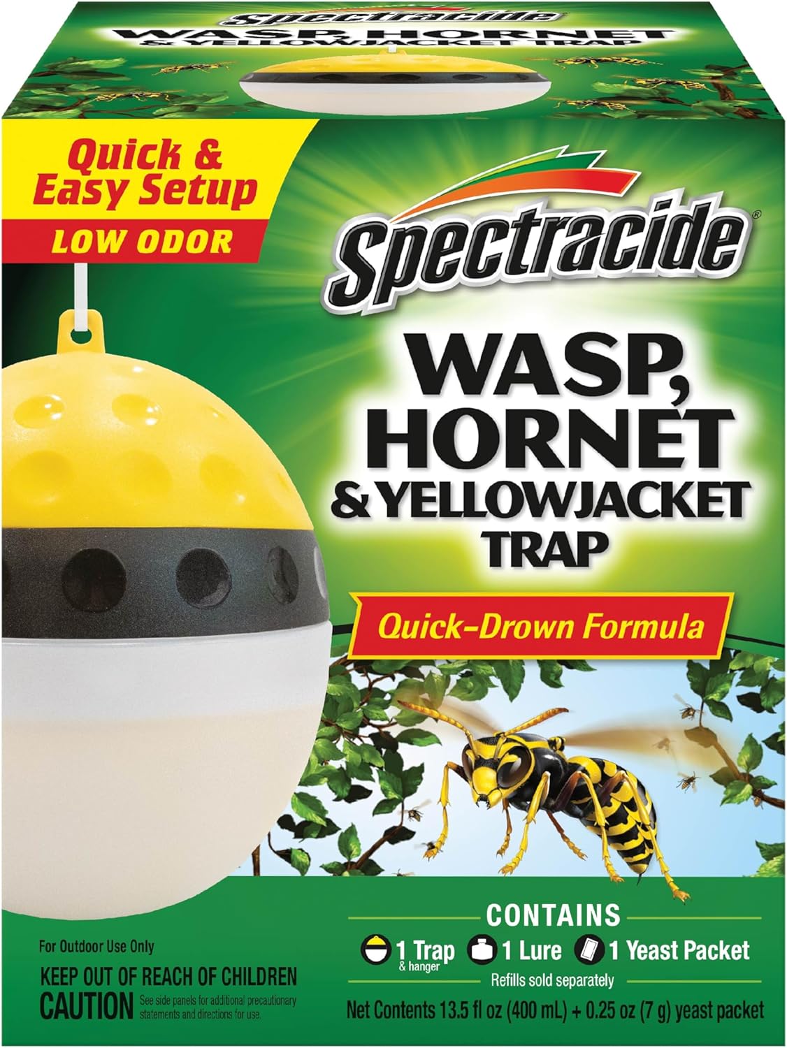 Spectracide Wasp, Hornet & Yellowjacket Trap, Hanging Wasp & Hornet Trap with a Quick-Drown Formula That Submerges & Kills Insects, 1 Count