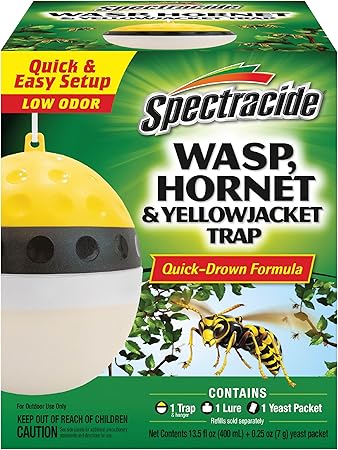 Spectracide Wasp, Hornet & Yellowjacket Trap, Hanging Wasp & Hornet Trap with a Quick-Drown Formula That Submerges & Kills Insects, 1 Count