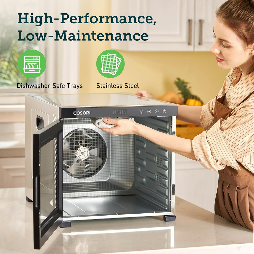 COSORI Food Dehydrator, Bigger Than 7 Trays With Large 6.5" Drying Space, 600W Power Saves More Time Than 480W, 165°F Dehydrated Dryer for Jerky, Dog Treats, Herbs, Meat, Fruit, and Yogurt, Silver