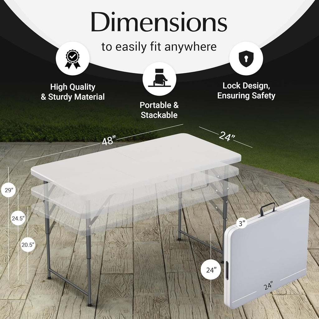 6 Feet Foldable Table with Built in Handle & Steel Legs | Heavy Duty Portable | Perfect for Party, Dining, Wedding, Events, Picnic Indoor, Outdoor, Camping, Utility, Folding