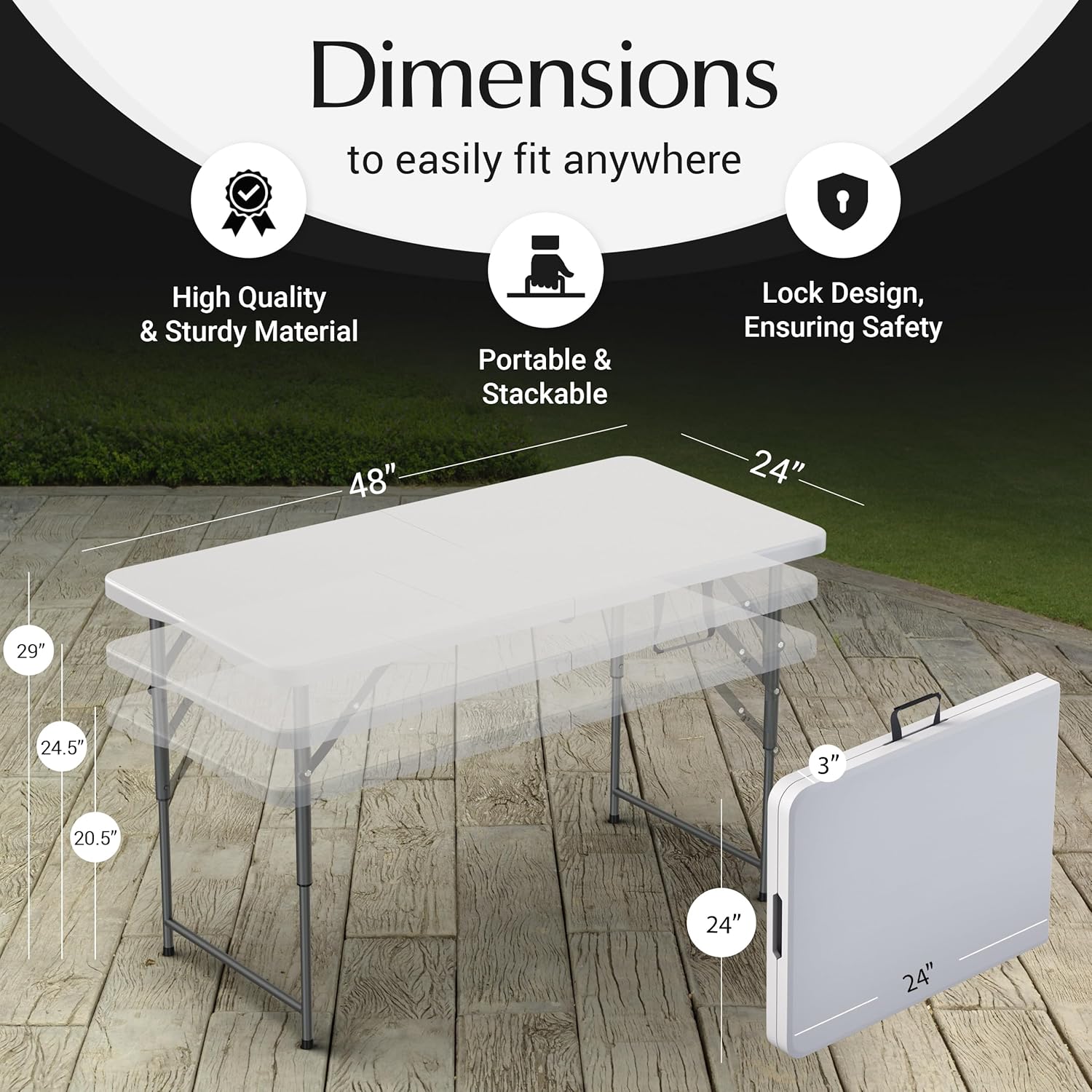 6 Feet Foldable Table with Built in Handle & Steel Legs | Heavy Duty Portable | Perfect for Party, Dining, Wedding, Events, Picnic Indoor, Outdoor, Camping, Utility, Folding