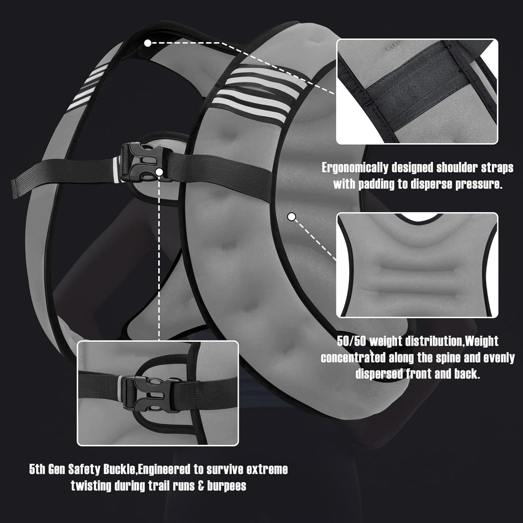 Weighted Vest Men or Women - 5/10/15/20/25/30lbs Weights with Reflective Stripe, Weighted Vest for Workout Equipment for Strength Training Running - Walking Weight Loss