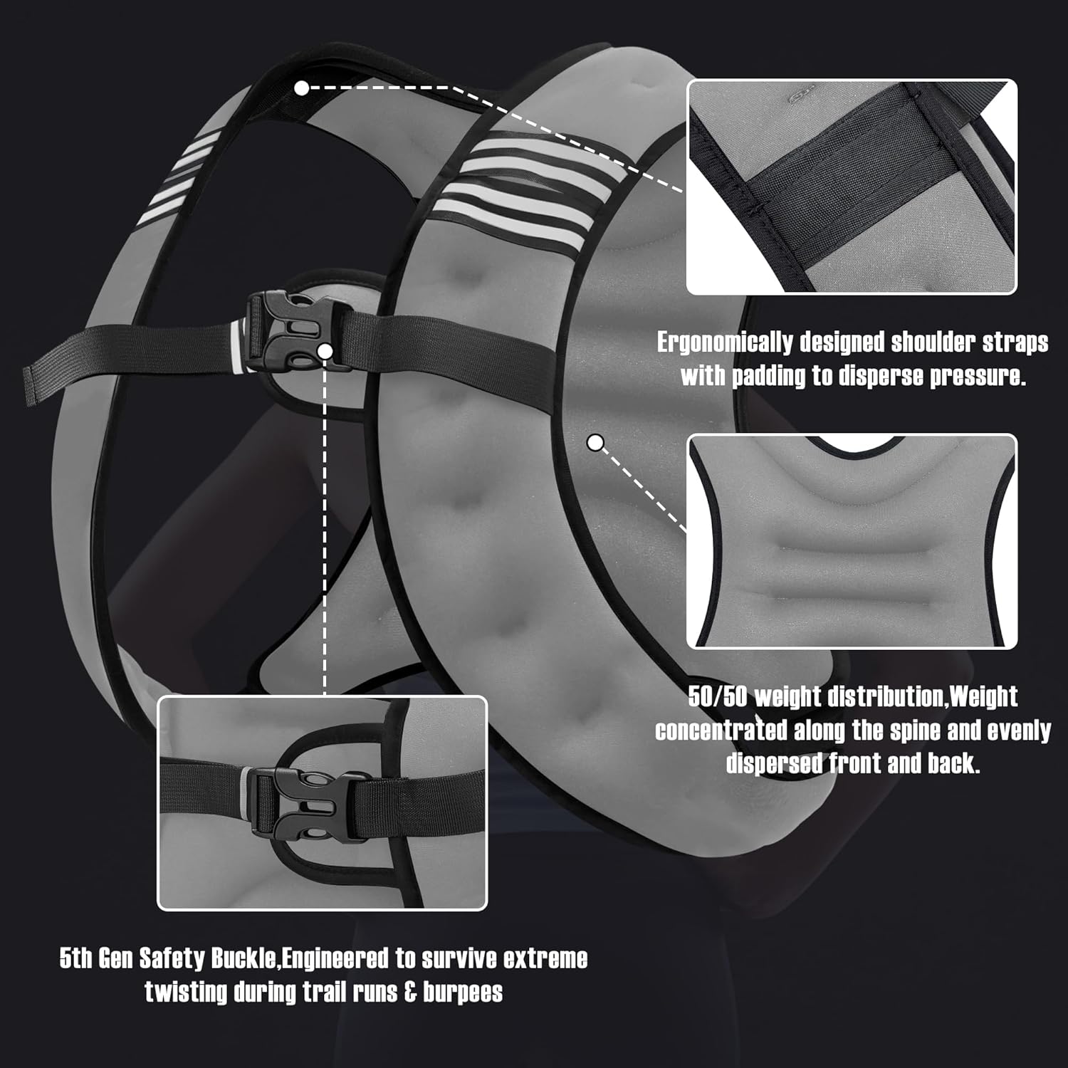 Weighted Vest Men or Women - 5/10/15/20/25/30lbs Weights with Reflective Stripe, Weighted Vest for Workout Equipment for Strength Training Running - Walking Weight Loss