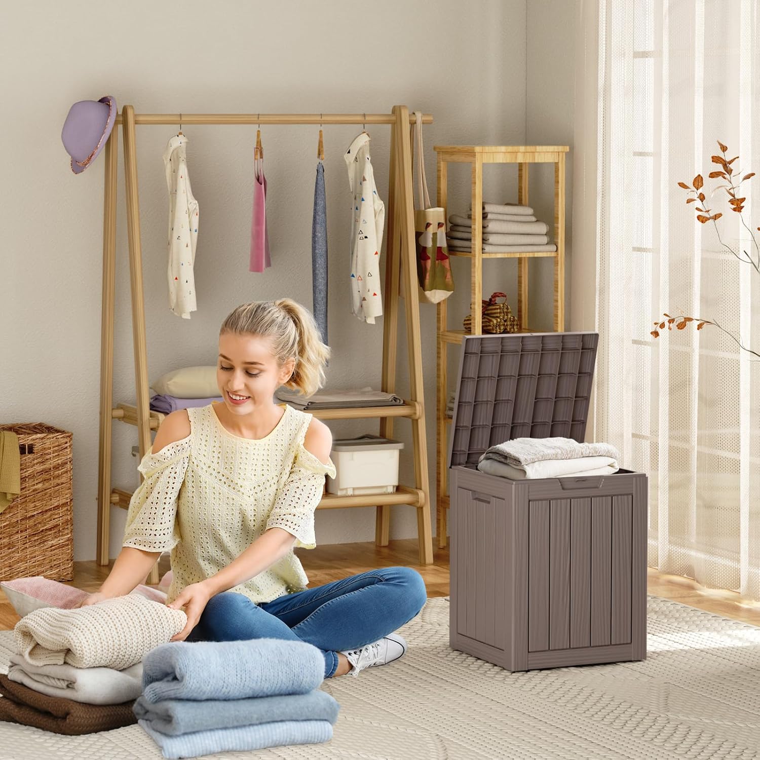 80 Gallon Resin Deck Box, Lockable Patio Outdoor Storage Box for Furniture, Garden Tools and Tools Storage, Waterproof Outside Storage Box - Black