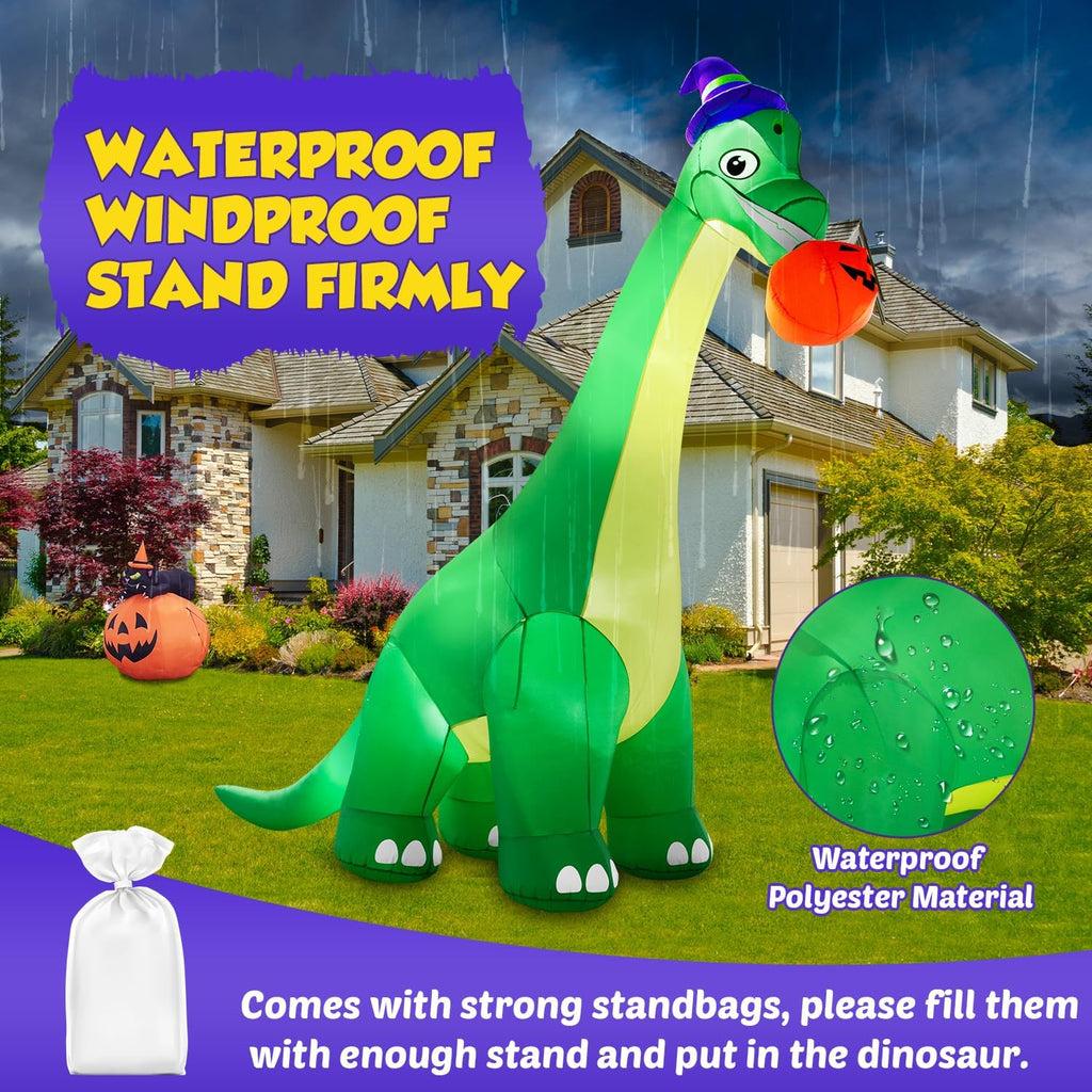 13Ft Giant Halloween Dinosaur Inflatable Decorations, Bite Large Pumpkin with Witch Hat Build-in LED Light Strong Blower Huge Blow Up Yard Clearance Decor for Outdoor Indoor Holiday Party Yard
