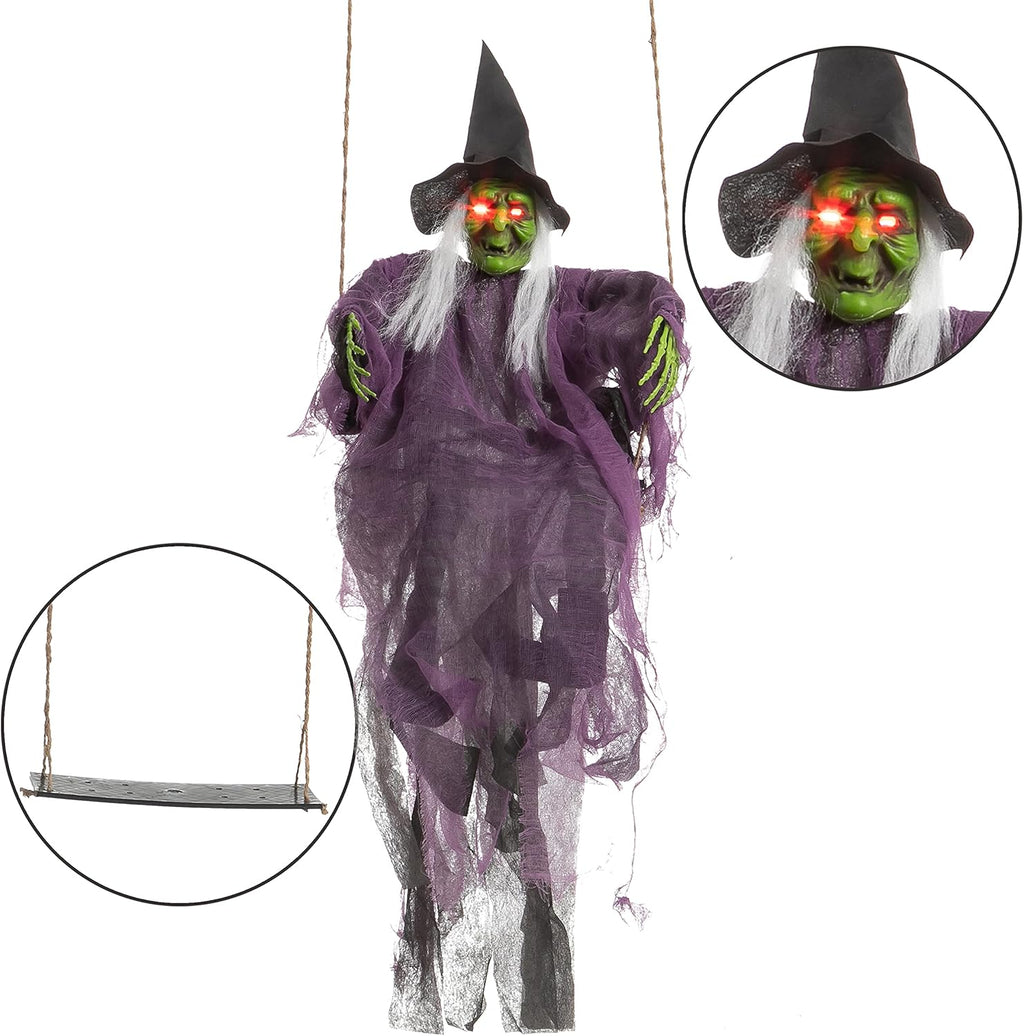 JOYIN 2 Pcs Halloween Hanging Swinging Ghosts Decorations Outdoor, Halloween Scary Decor with Lighted Up Eyes, Creepy Swinging Skeleton Flying Props for Yard Patio Lawn Garden