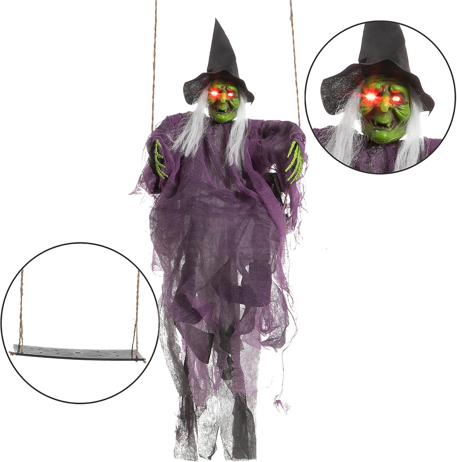 JOYIN 2 Pcs Halloween Hanging Swinging Ghosts Decorations Outdoor, Halloween Scary Decor with Lighted Up Eyes, Creepy Swinging Skeleton Flying Props for Yard Patio Lawn Garden