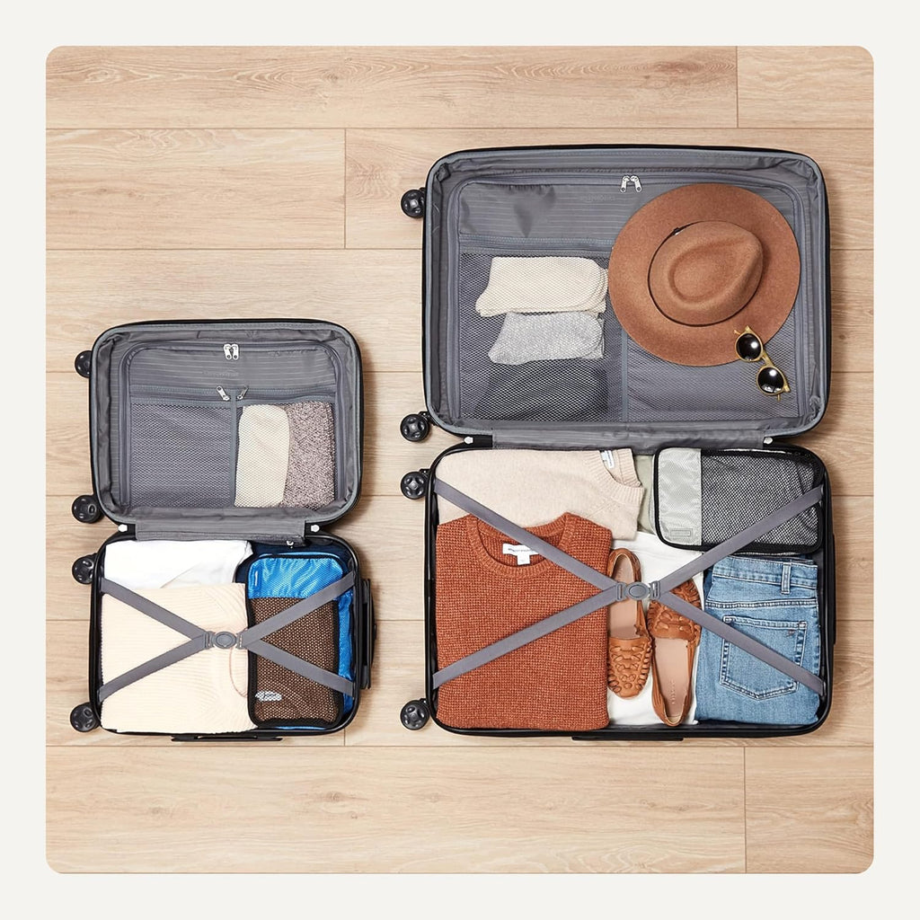 Basics 21" Hardside Carry-On Luggage, Hardshell Suitcase With Wheels, Expandable For Up to 25% More Space, With Scratch-Resistant Surface, Four Multi-directional Wheels, Black