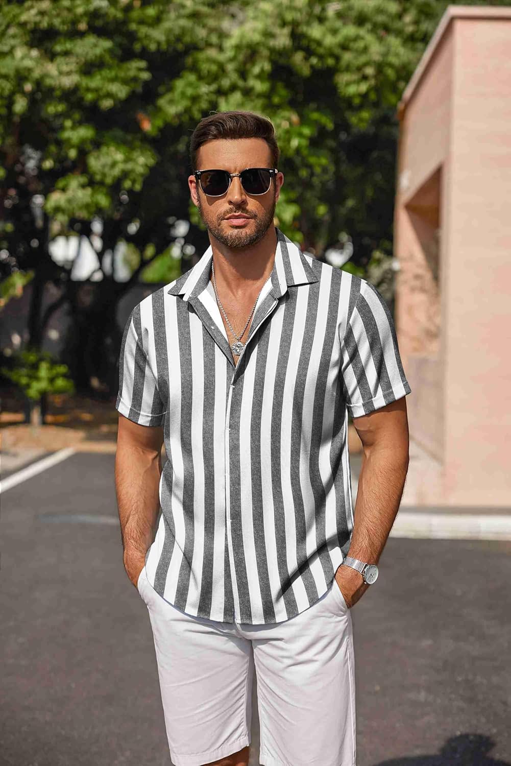 COOFANDY Men's Linen Shirts Short Sleeve Casual Shirts Button Down Shirt for Men Beach Summer Wedding Shirt