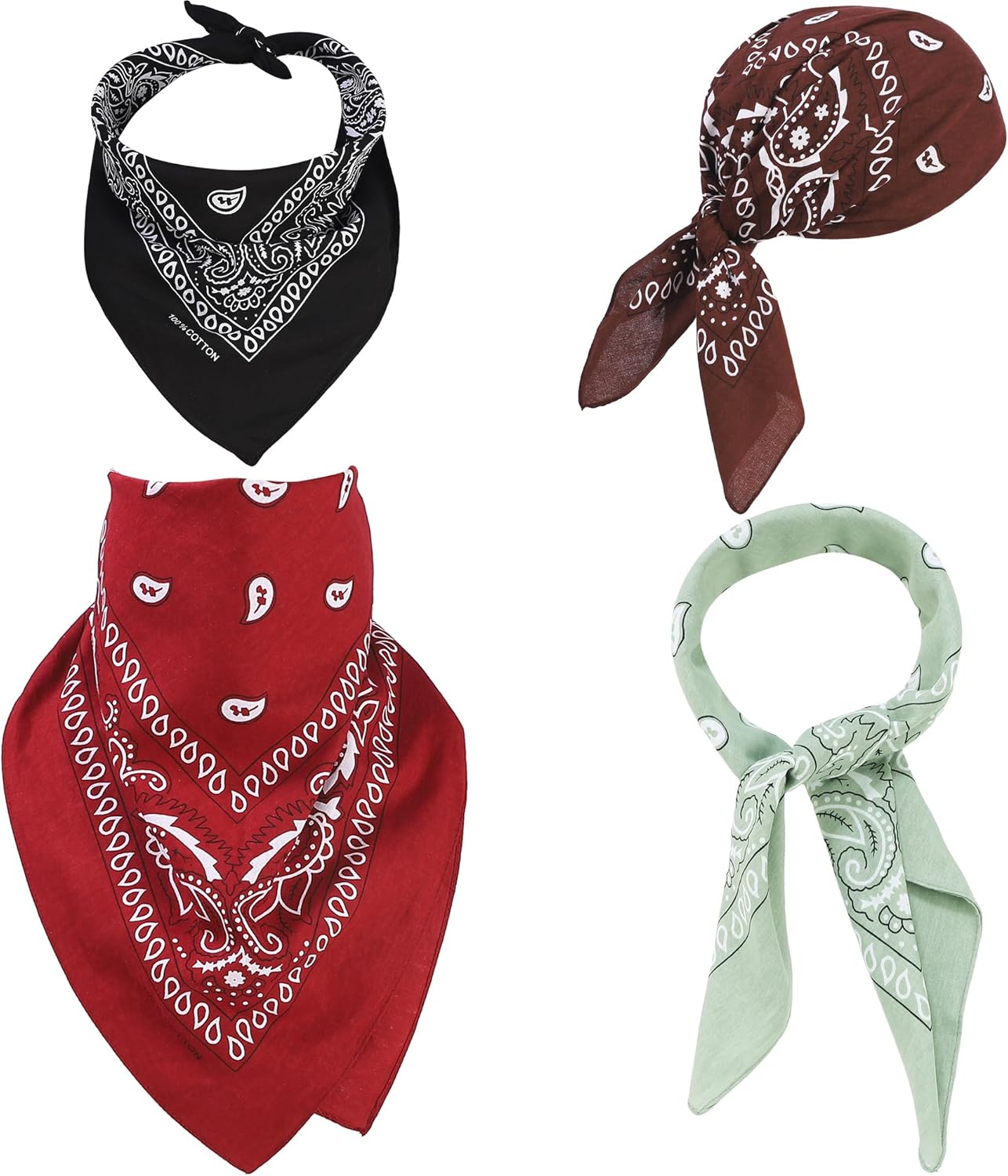 100% Cotton 27" x 27" Large Bandanas for Men & Women, Multi-Purpose Bandana Headbands, Square Head Scarf