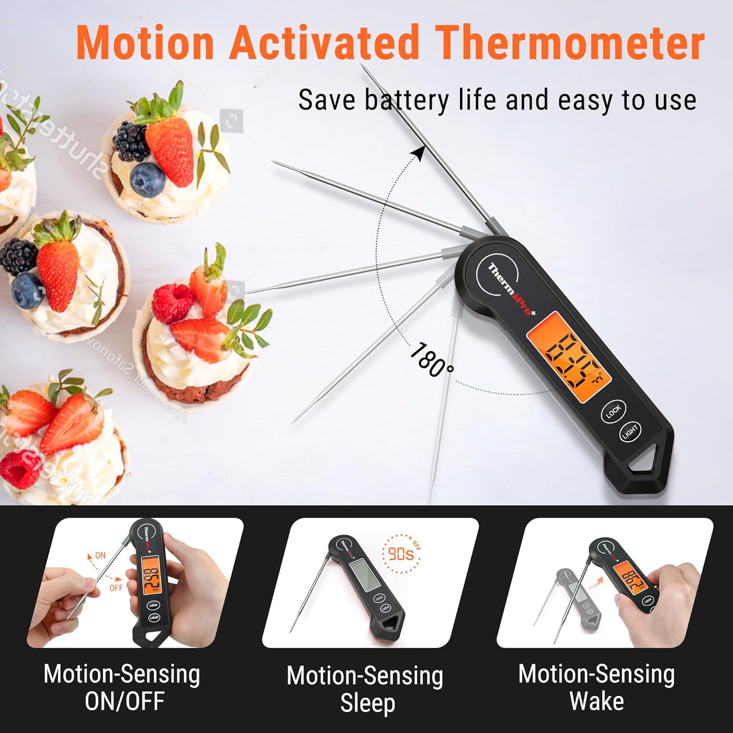 ThermoPro TP19H Digital Meat Thermometer for Cooking with Ambidextrous Backlit and Motion Sensing Kitchen Cooking Food Thermometer for BBQ Grill Smoker Oil Fry Candy Instant Read Thermometer