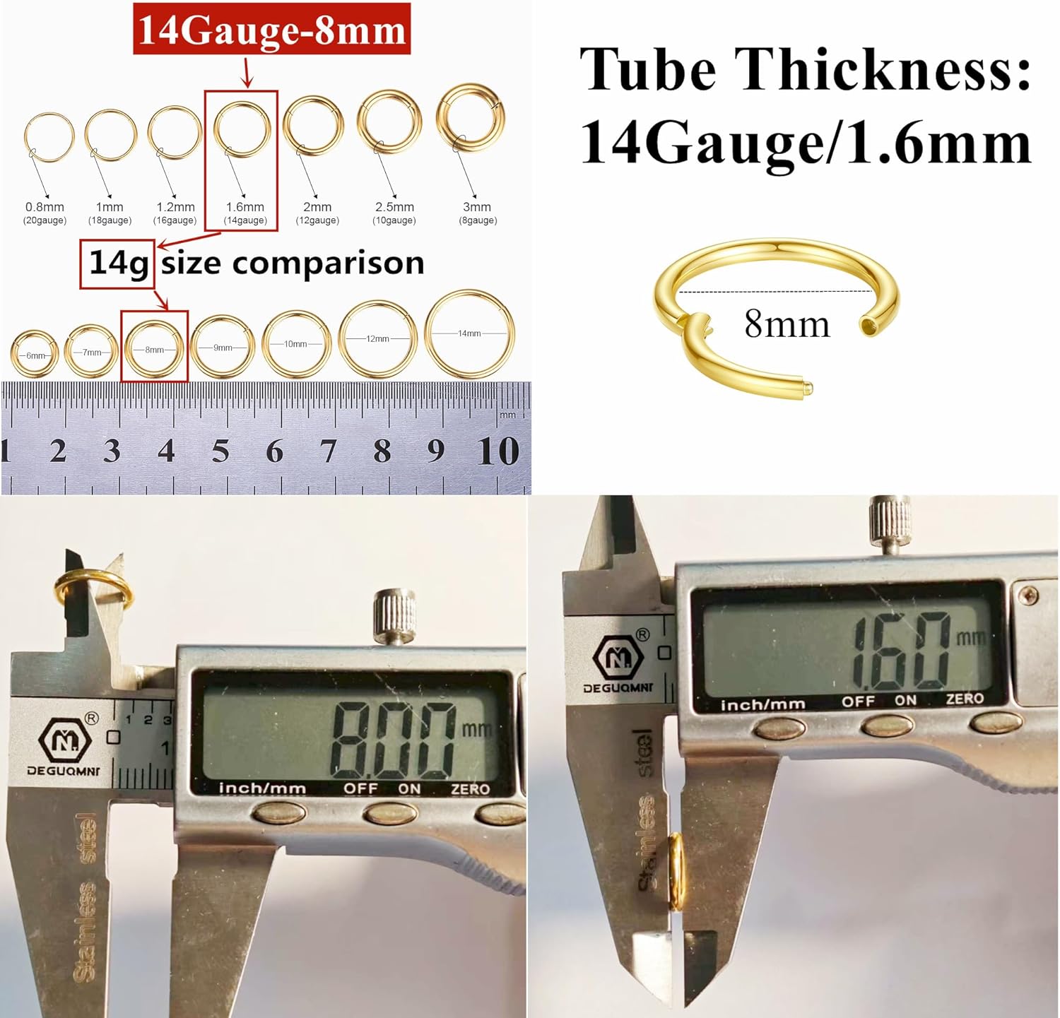 ORANGELOVE Hypoallergenic Nose Rings 20G 18G 16G 14G 12G 10G 8G 316l Surgical Steel Septum Jewelry Hinged Segment Ring Body Piercing Nose Hoop Lip Rings Nose Helix Cartilage Rook Earrings