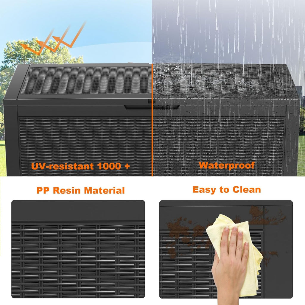 80 Gallon Resin Deck Box, Lockable Patio Outdoor Storage Box for Furniture, Garden Tools and Tools Storage, Waterproof Outside Storage Box - Black