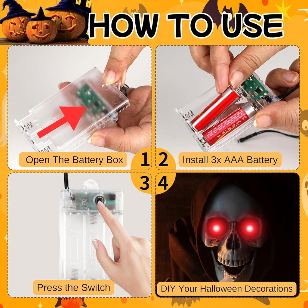 4 Pack Halloween Decoration LED Glowing Light Up Skulls Eyes, Horror DIY Glowing Eyes Lights Battery Operated for Halloween Decoration Masks, Skulls, Pumpkin, Spider, Tombstone Props (Red)