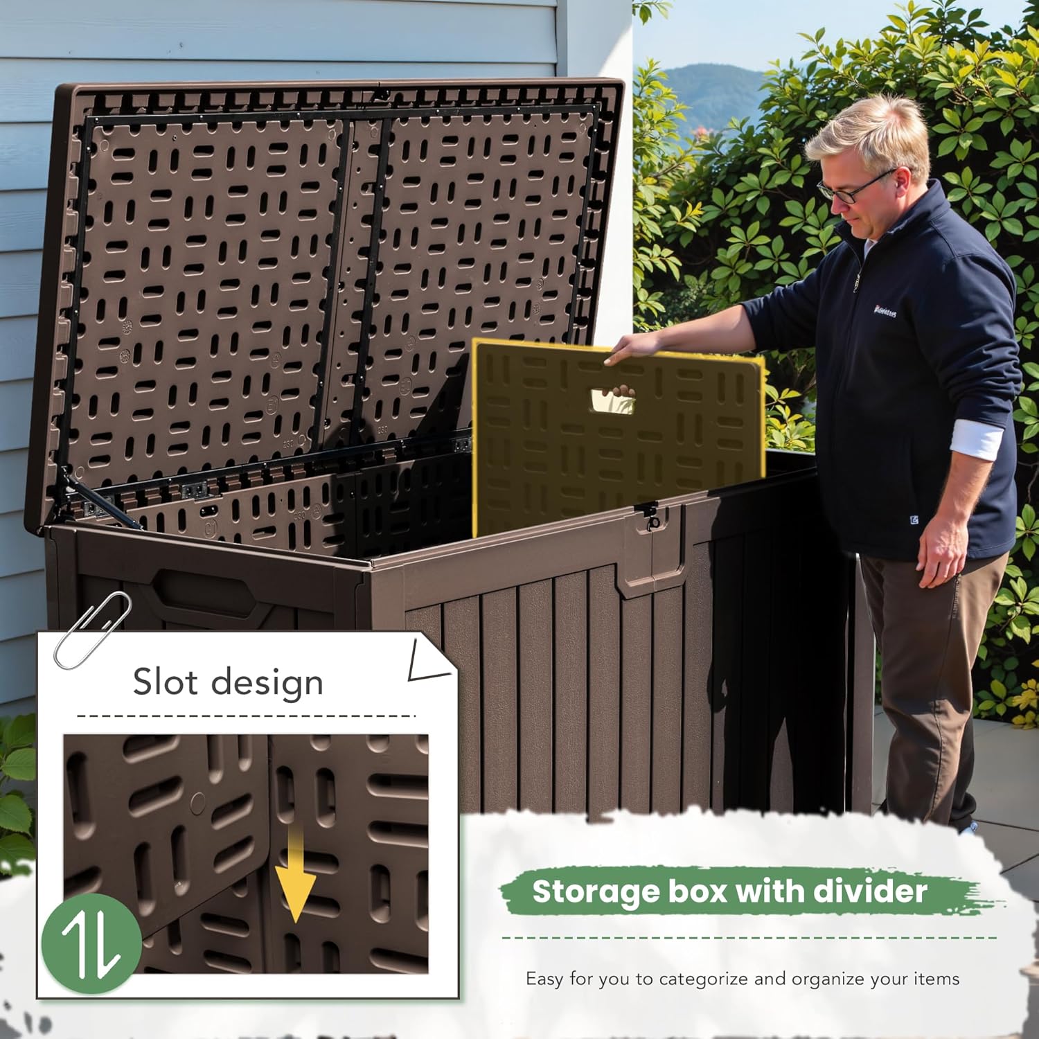 Greesum 31 Gallon Resin Deck Box Large Outdoor Storage for Patio Furniture, Garden Tools, Pool Supplies, Weatherproof and UV Resistant, Lockable, Dark Black