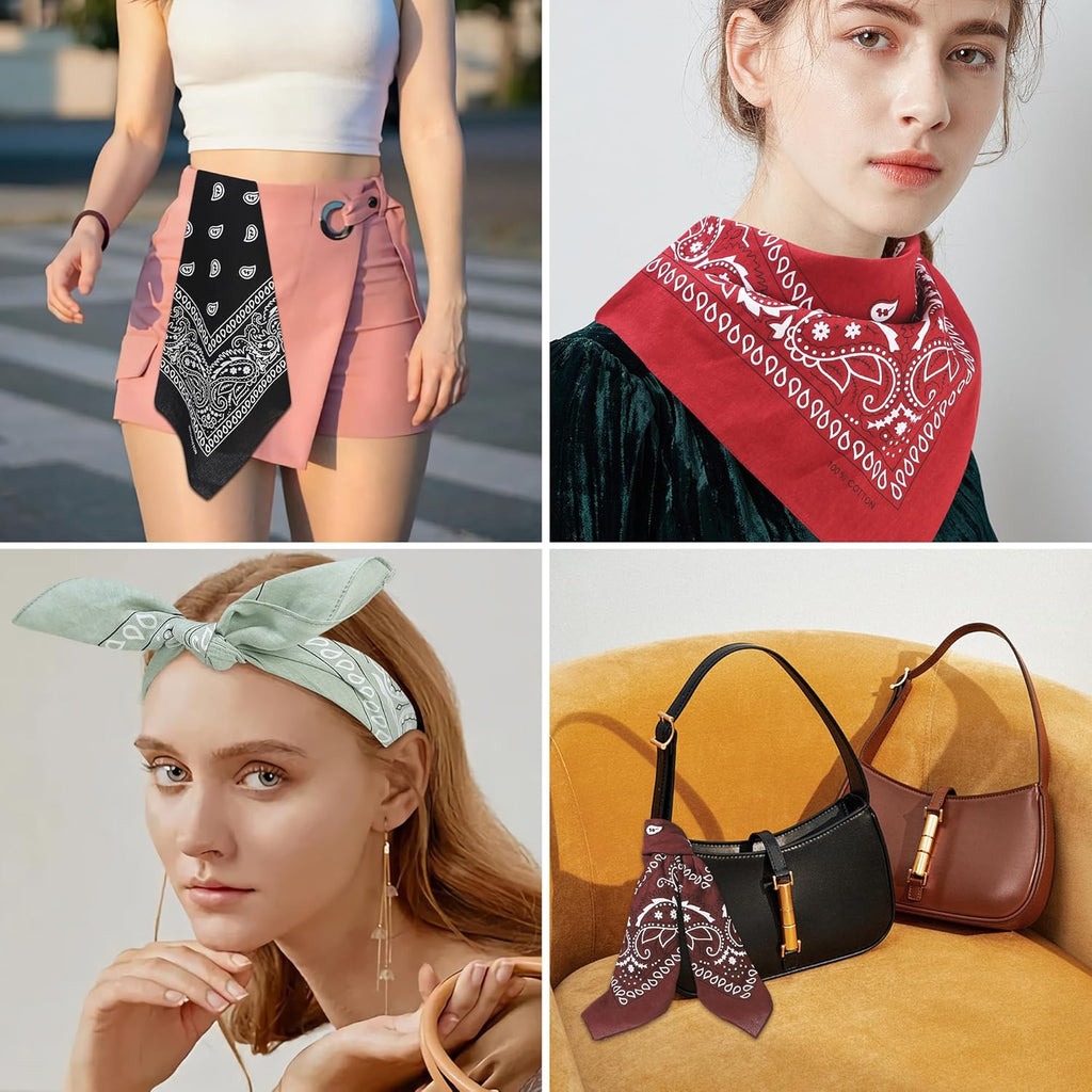 100% Cotton 27" x 27" Large Bandanas for Men & Women, Multi-Purpose Bandana Headbands, Square Head Scarf