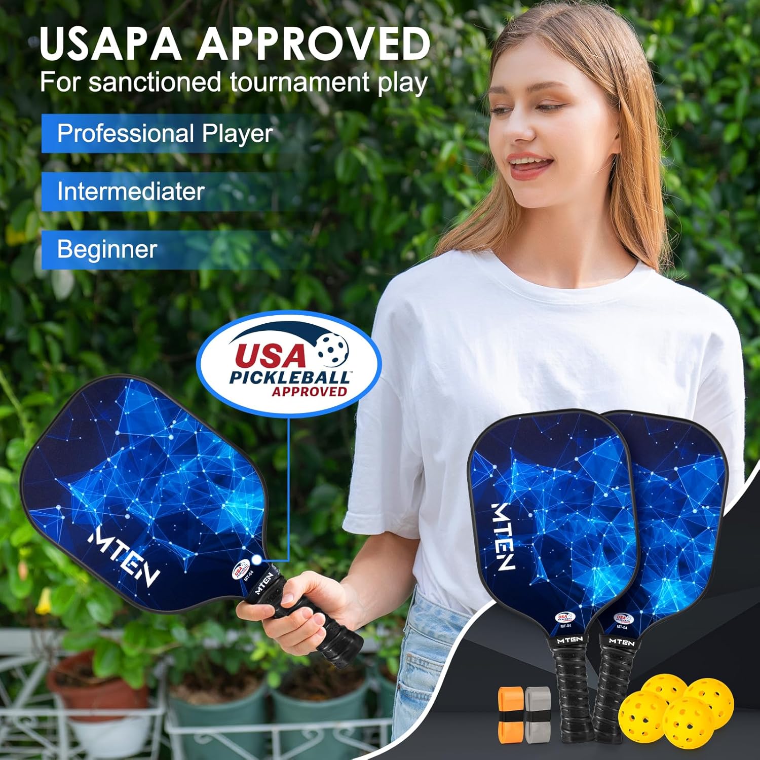 Pickleball Paddles, USAPA Approved Fiberglass Surface Pickleball Set with Pickleball Rackets, Pickleball Paddles Set for Men Women
