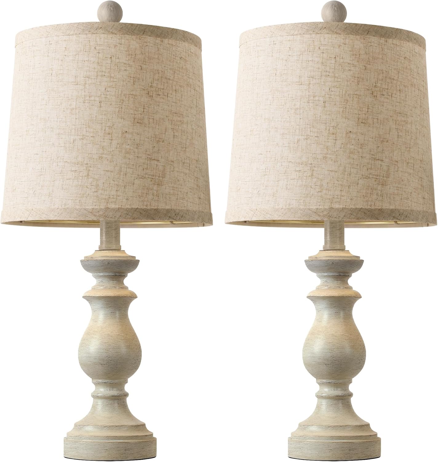 PARTPHONER Traditional Table Lamp Set of 2, Rustic Farmhouse Table Lamps for Living Room Bedroom, 22" Bedside Desk Lamps Vintage Nightstand Lamps with Linen Shades, Antique Grey