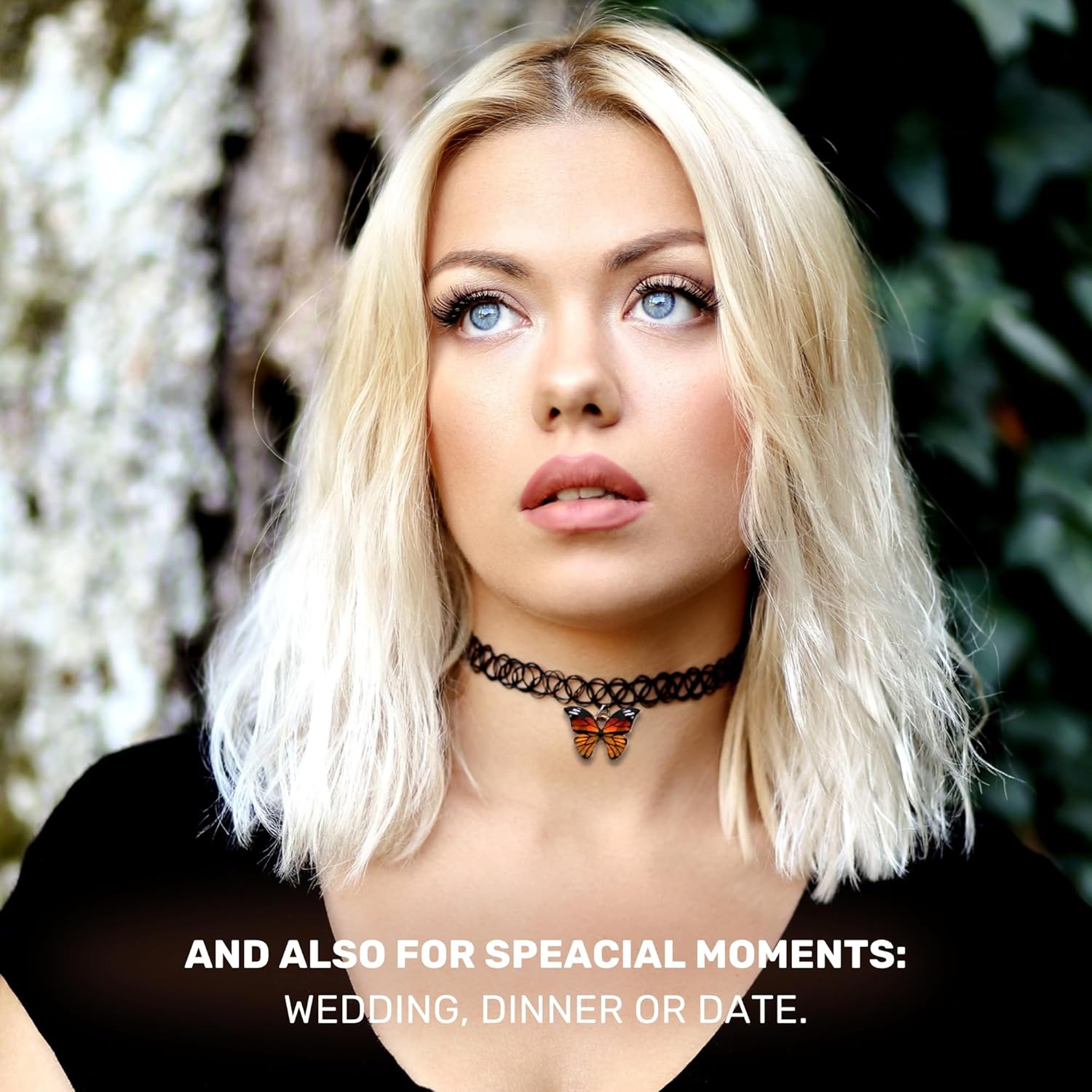 BodyJ4You 2PC Tattoo Choker Necklace - 90s Choker Necklace Women - 2000s Y2K Black Chokers Rainbow Choker - Butterfly Ying Yang Unicorn Rainbow Charms - Stretchy Elastic Necklace