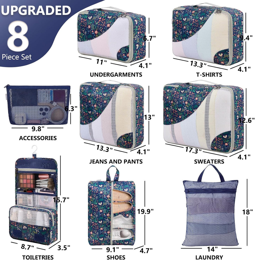 10 Set/8 Set Packing Cubes for Travel, Gifts for Women Mom,Anti-Tearing Suitcase Organizer for Luggage with Shoe & Hanging Toiletry Bag,OlarHike Vacation Essentials & Accessories for Cruise Ship,Cream