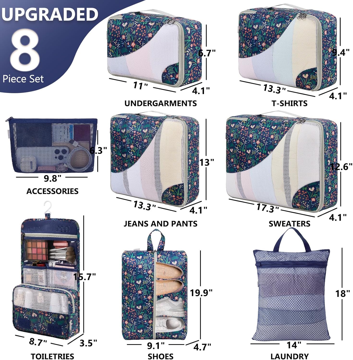 10 Set/8 Set Packing Cubes for Travel, Gifts for Women Mom,Anti-Tearing Suitcase Organizer for Luggage with Shoe & Hanging Toiletry Bag,OlarHike Vacation Essentials & Accessories for Cruise Ship,Cream