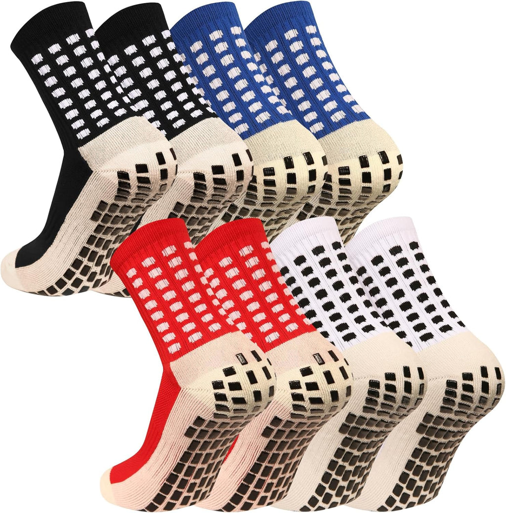 Men's Grip Soccer Socks Anti Slip Athletic Socks Non Slip Football Basketball Socks with Grip Pads2/4/6