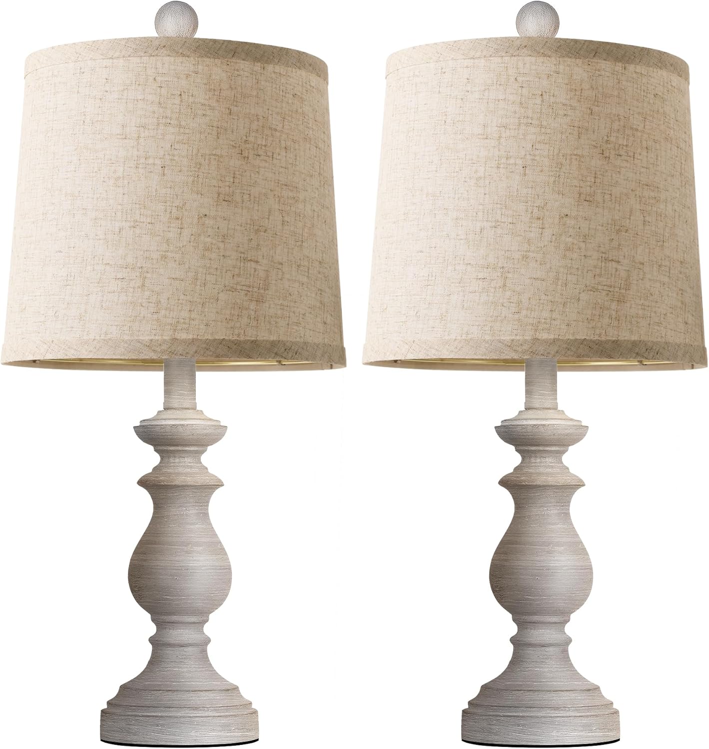 PARTPHONER Traditional Table Lamp Set of 2, Rustic Farmhouse Table Lamps for Living Room Bedroom, 22" Bedside Desk Lamps Vintage Nightstand Lamps with Linen Shades, Antique Grey