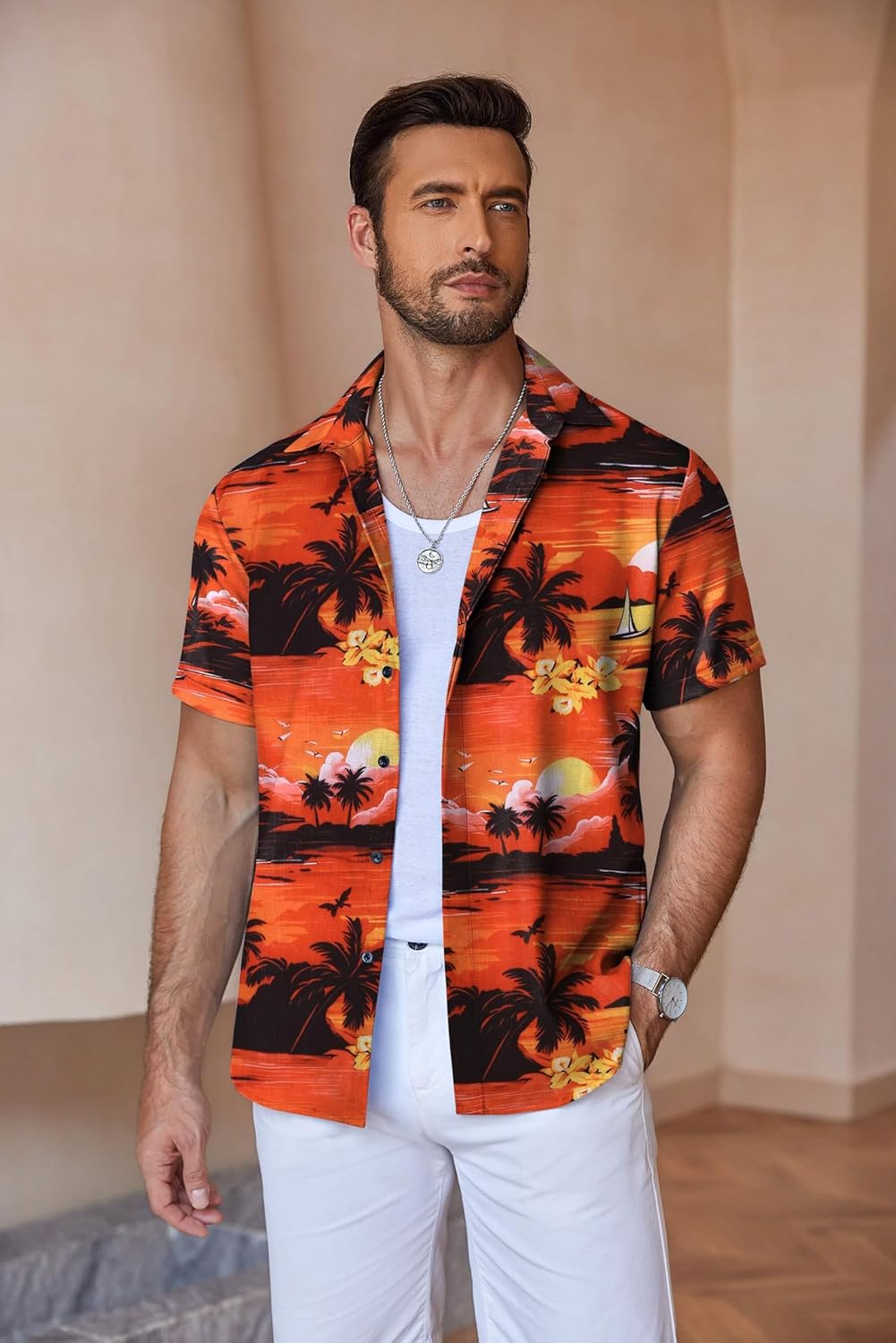 COOFANDY Men's Linen Shirts Short Sleeve Casual Shirts Button Down Shirt for Men Beach Summer Wedding Shirt