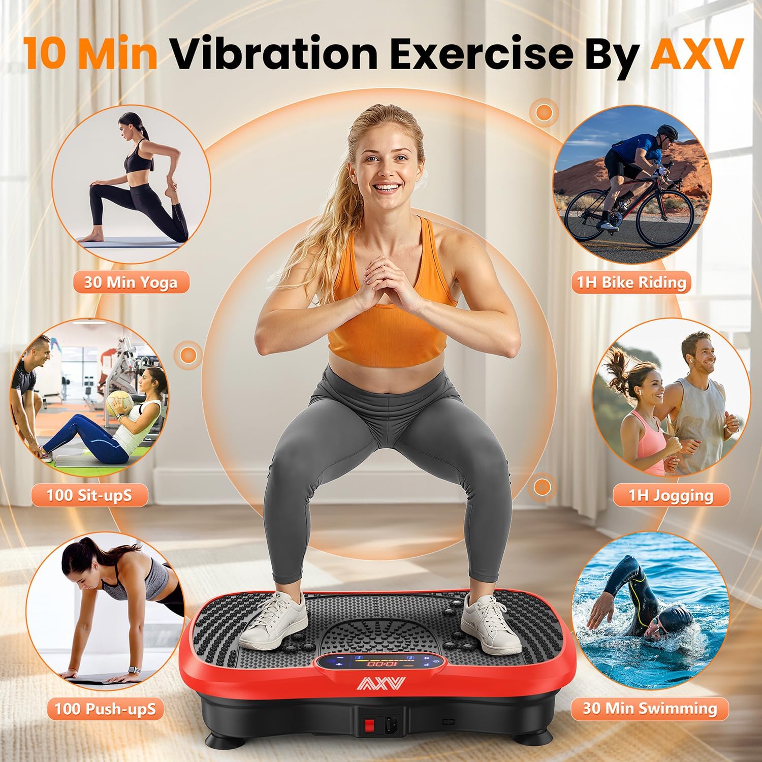 AXV Vibration Plate Fitness Platform Exercise Machine Vibrating Shaking Full Body Shaker Workout Vibrate Stand Shake Board Sport Gym for Weight Loss Fat Burner for Women Men