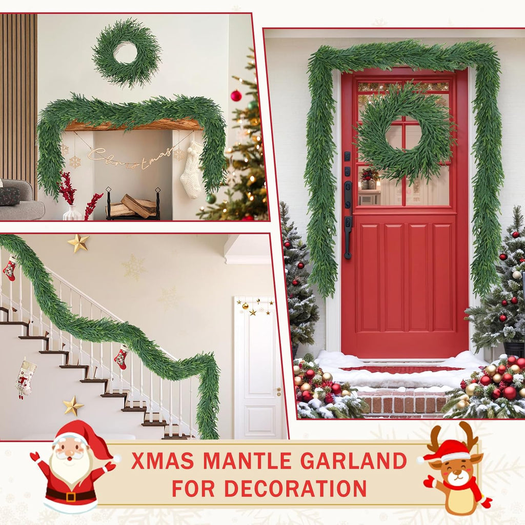 Christmas Cedar Garland for Staircase Real Touch Droopy Bendable Lifelike Faux Xmas Garlands for Decoration Christmas Green Pine Mantle Garland Thanksgiving Table Decorations Outdoor Indoor 5ft