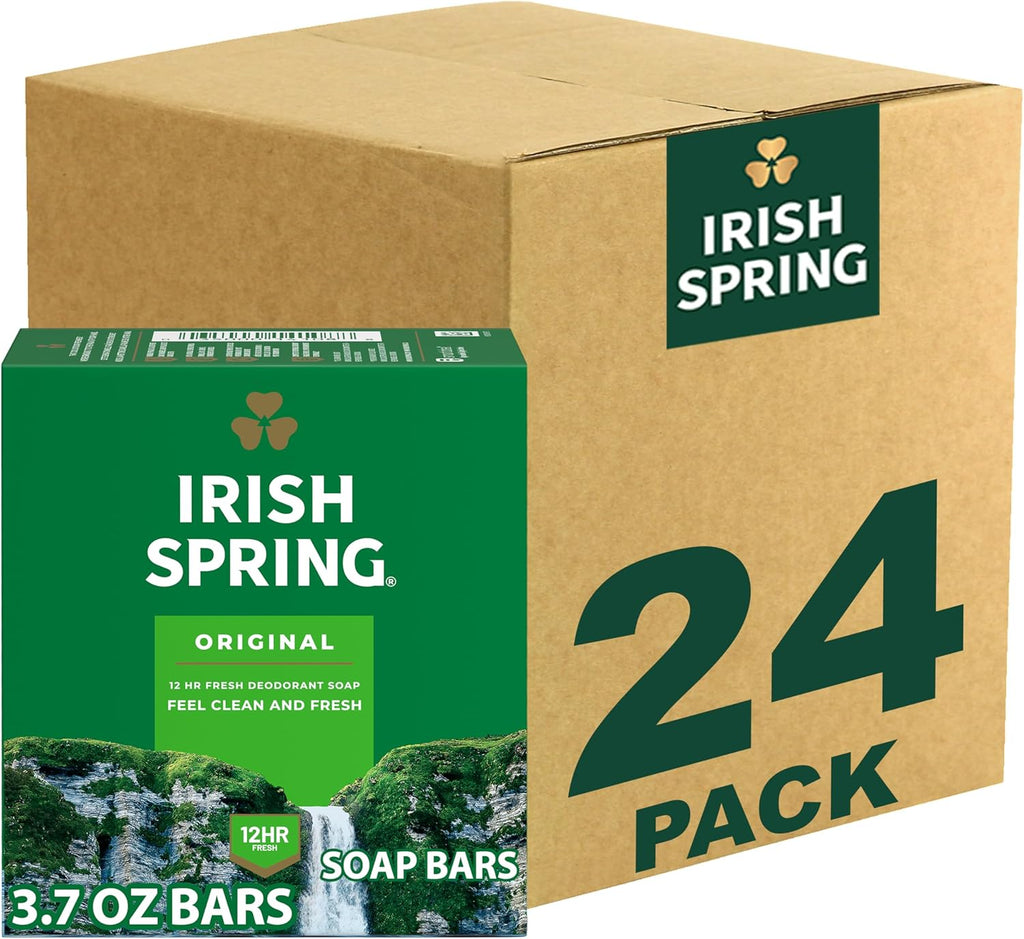 Irish Spring Bar Soap for Men, Original Clean, Smell Fresh and Clean for 12 Hours, Men Soap Bars for Washing Hands and Body, Mild for Skin, Recyclable Carton, 3.7 Ounce - 3 Count (Pack of 8)