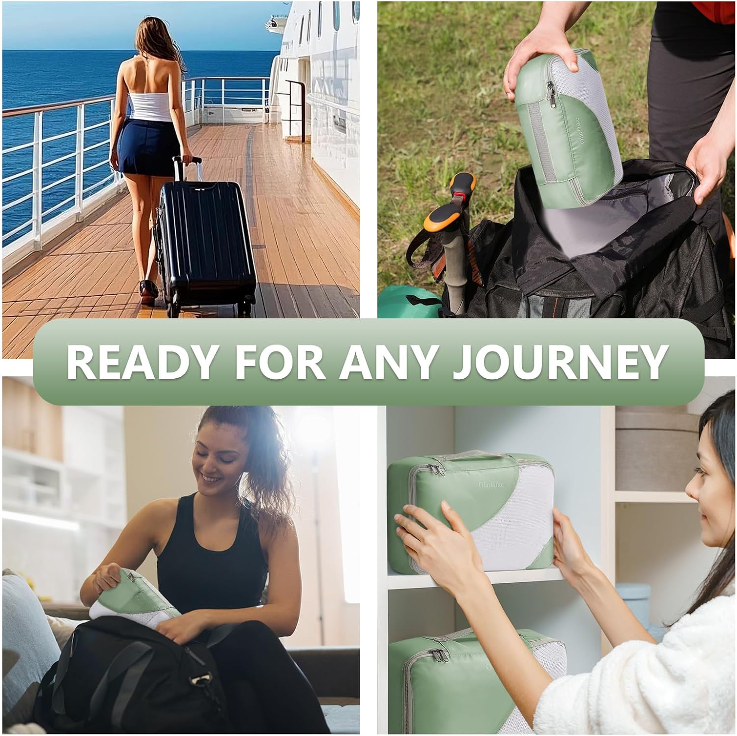 10 Set/8 Set Packing Cubes for Travel, Gifts for Women Mom,Anti-Tearing Suitcase Organizer for Luggage with Shoe & Hanging Toiletry Bag,OlarHike Vacation Essentials & Accessories for Cruise Ship,Cream