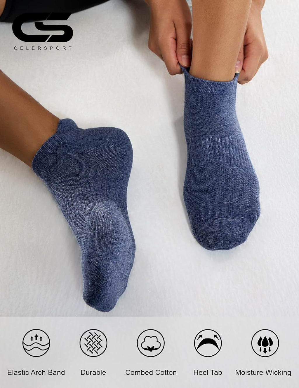 CS CELERSPORT 6 Pairs Ankle Athletic Running Socks Low Cut Sports Tab Socks for Men and Women