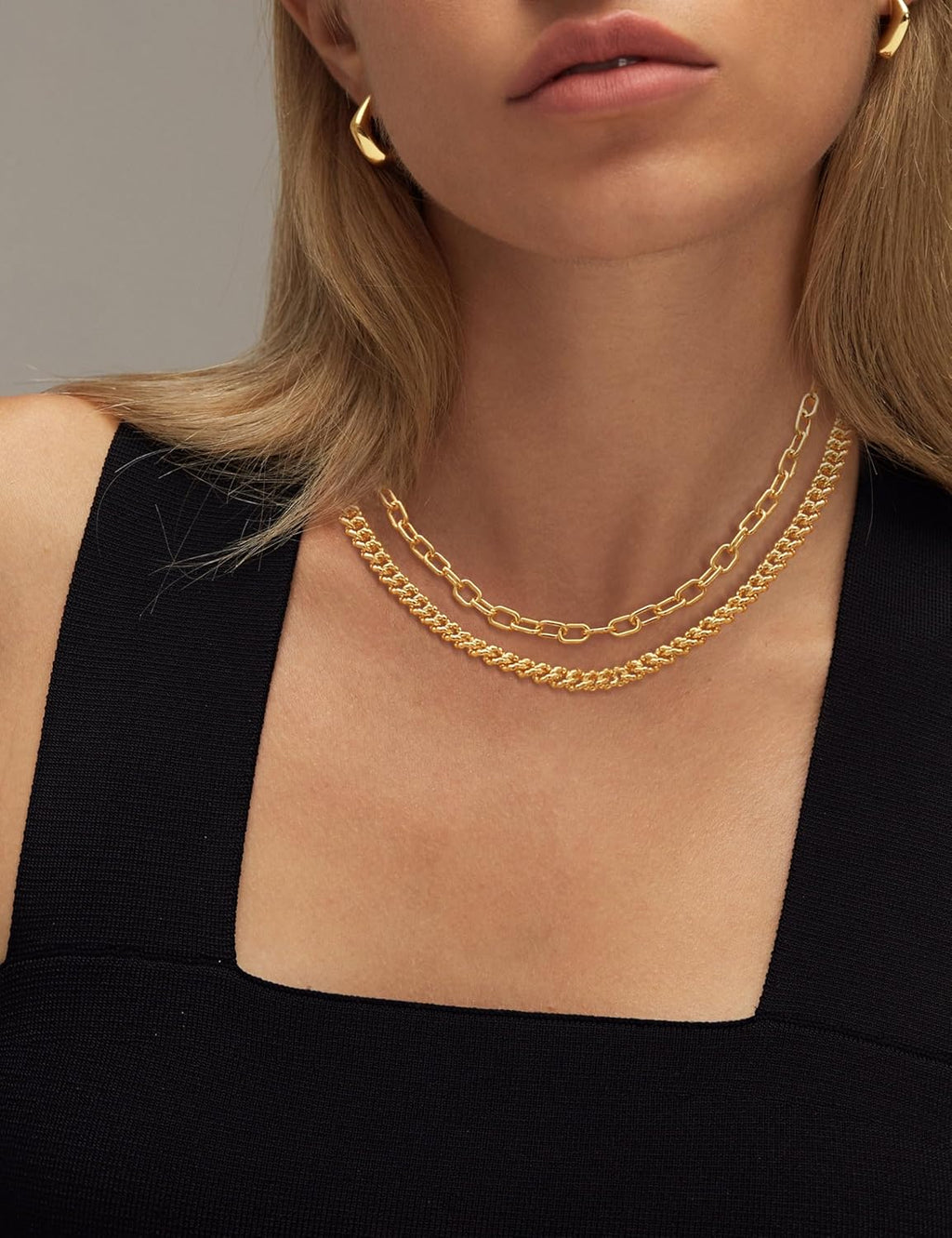 Moodear Gold Necklace for Women Dainty Chunky 14K Gold Plated/Sliver Plated Chain Necklace Cuban Link Paperclip Chain Choker Toggle Clasp Layered Necklace for Women Trendy Fashion Gift