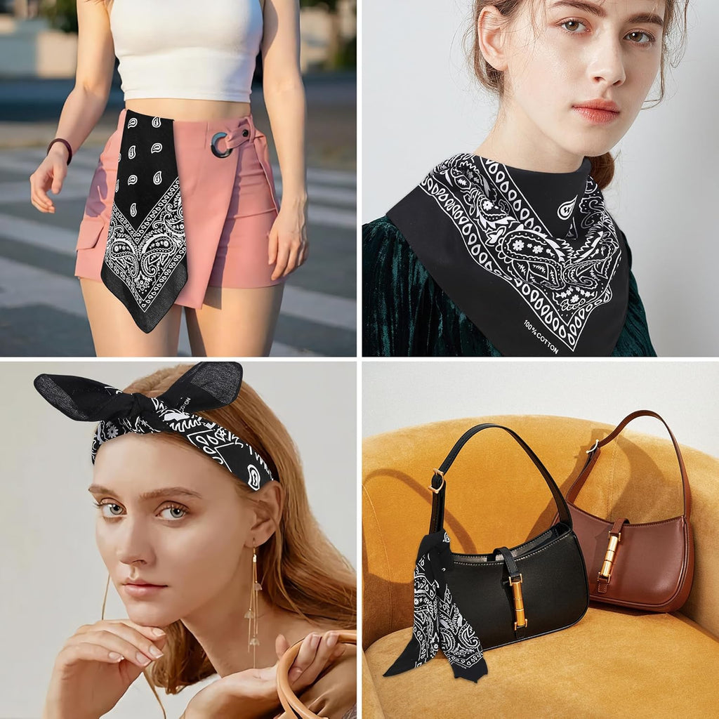 100% Cotton 27" x 27" Large Bandanas for Men & Women, Multi-Purpose Bandana Headbands, Square Head Scarf