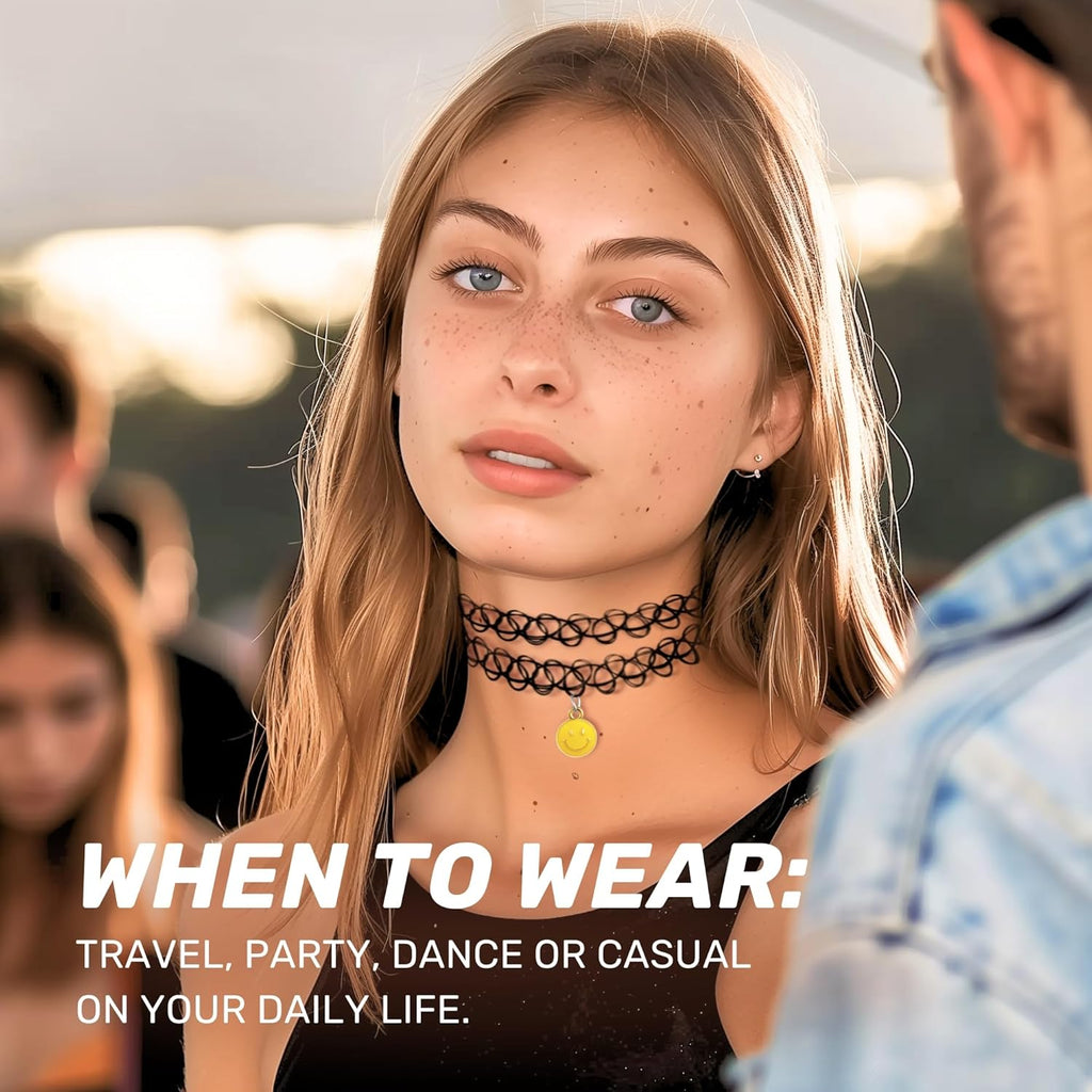 BodyJ4You 2PC Tattoo Choker Necklace - 90s Choker Necklace Women - 2000s Y2K Black Chokers Rainbow Choker - Butterfly Ying Yang Unicorn Rainbow Charms - Stretchy Elastic Necklace