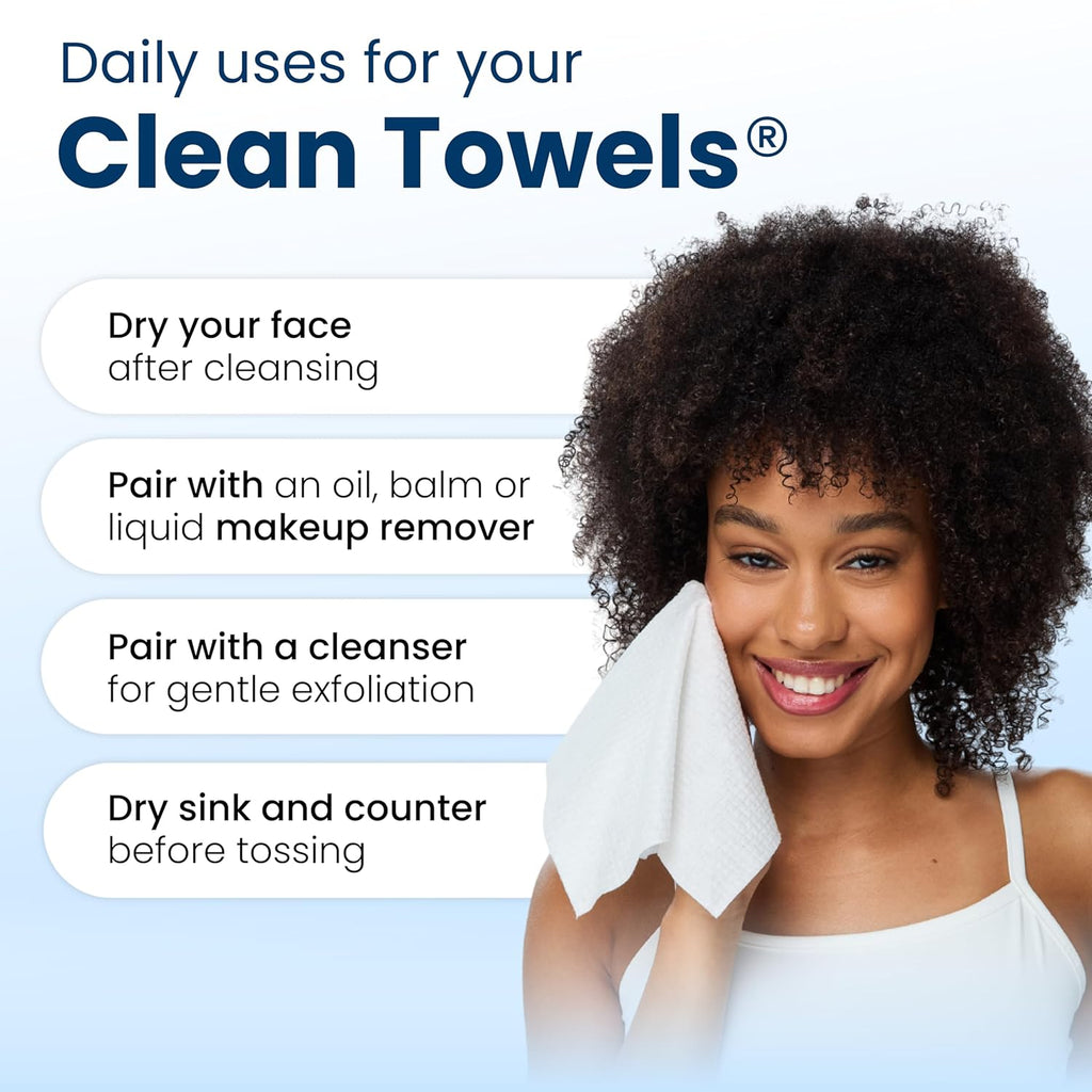 Clean Skin Club Clean Towels XL, 100% USDA Biobased Face Towel, Disposable Face Towelette, Eczema Association Accepted, Makeup Remover Dry Wipes, Ultra Soft, 1 Pack, 50 Ct