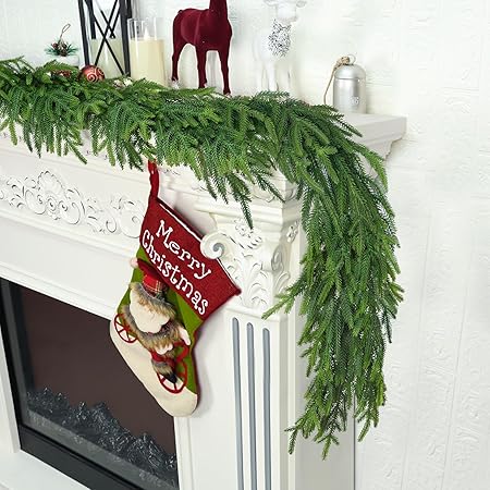 Christmas Cedar Garland for Staircase Real Touch Droopy Bendable Lifelike Faux Xmas Garlands for Decoration Christmas Green Pine Mantle Garland Thanksgiving Table Decorations Outdoor Indoor 5ft