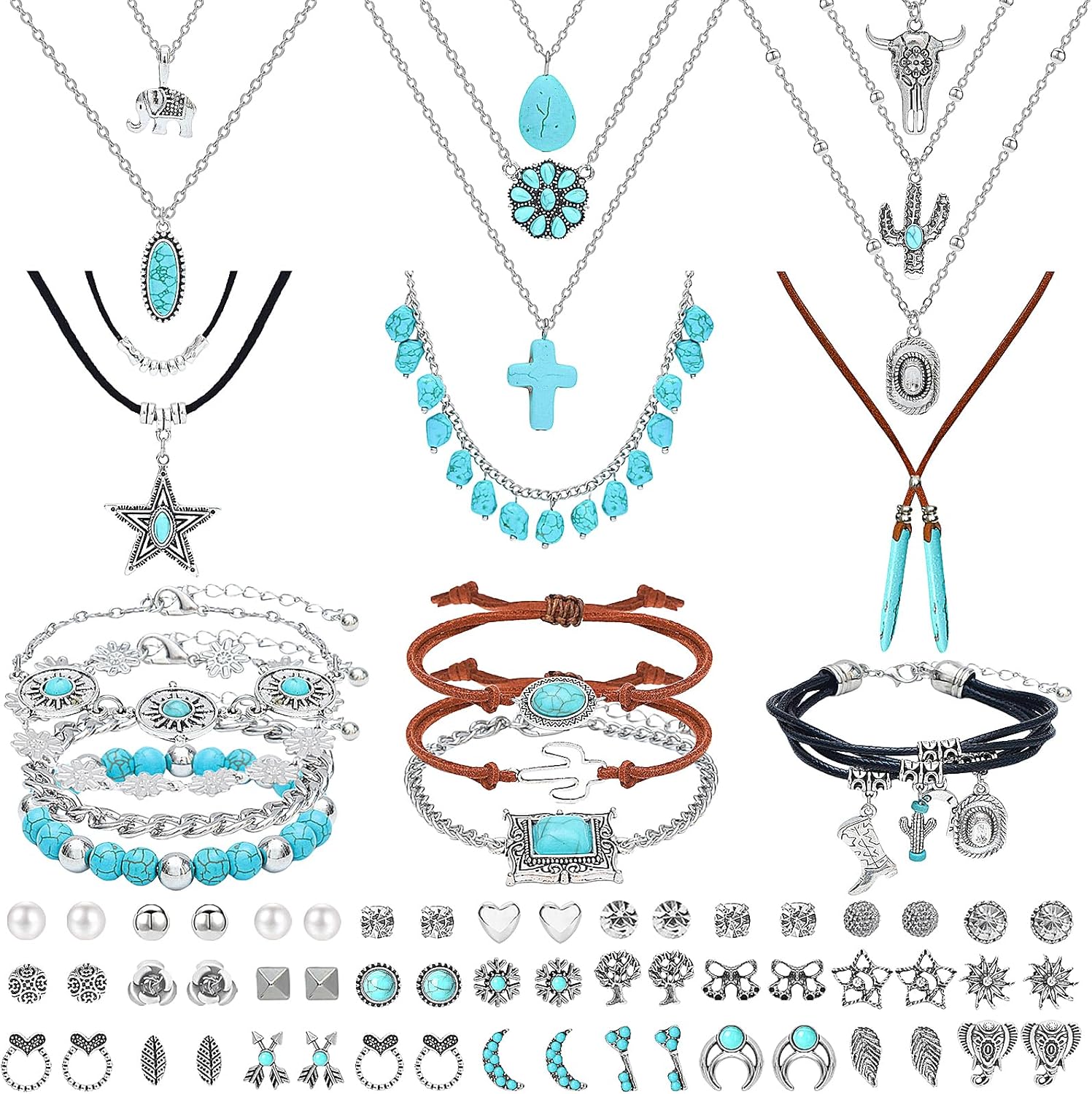 NEWITIN 69 Pieces Gold Jewelry Set for Women Fashion Costume Jewelry Gold Plated Necklace Bracelet Earrings Set for Women