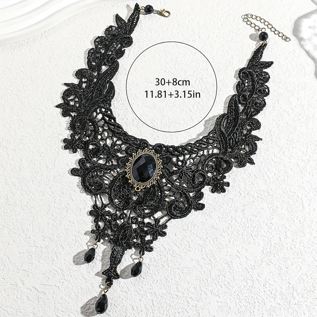 Fesciory Black Necklaces for Women, Adjustable Layered Velvet Leather Lace Collar Necklace, Goth Jewelry Gifts.