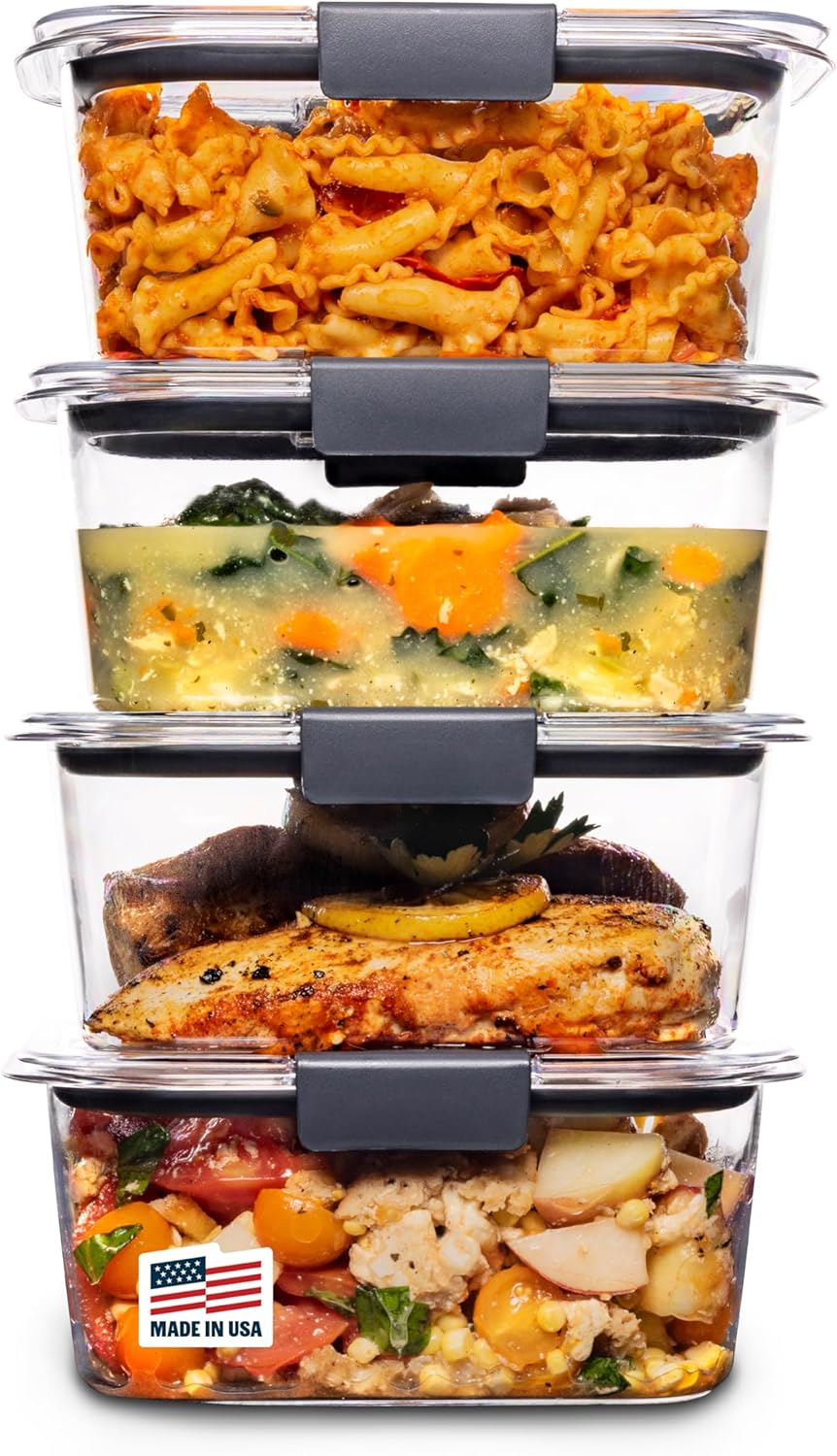 Rubbermaid Brilliance Food Storage Containers BPA Free Airtight Lids Ideal for Lunch Meal Prep & Leftovers Set of 5 (3.2 Cup)