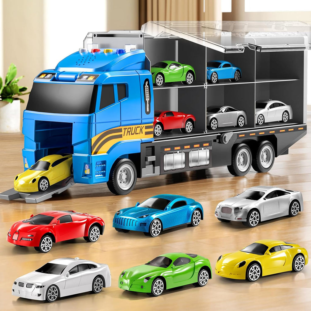 Toddler Boys Construction Truck Vehicle Toy Set with Play Mat and Die-Cast Toy Car, Transport Carrier Truck for Kids 3-5, Birthday Gifts Toys for 3-8 Year Old Boys