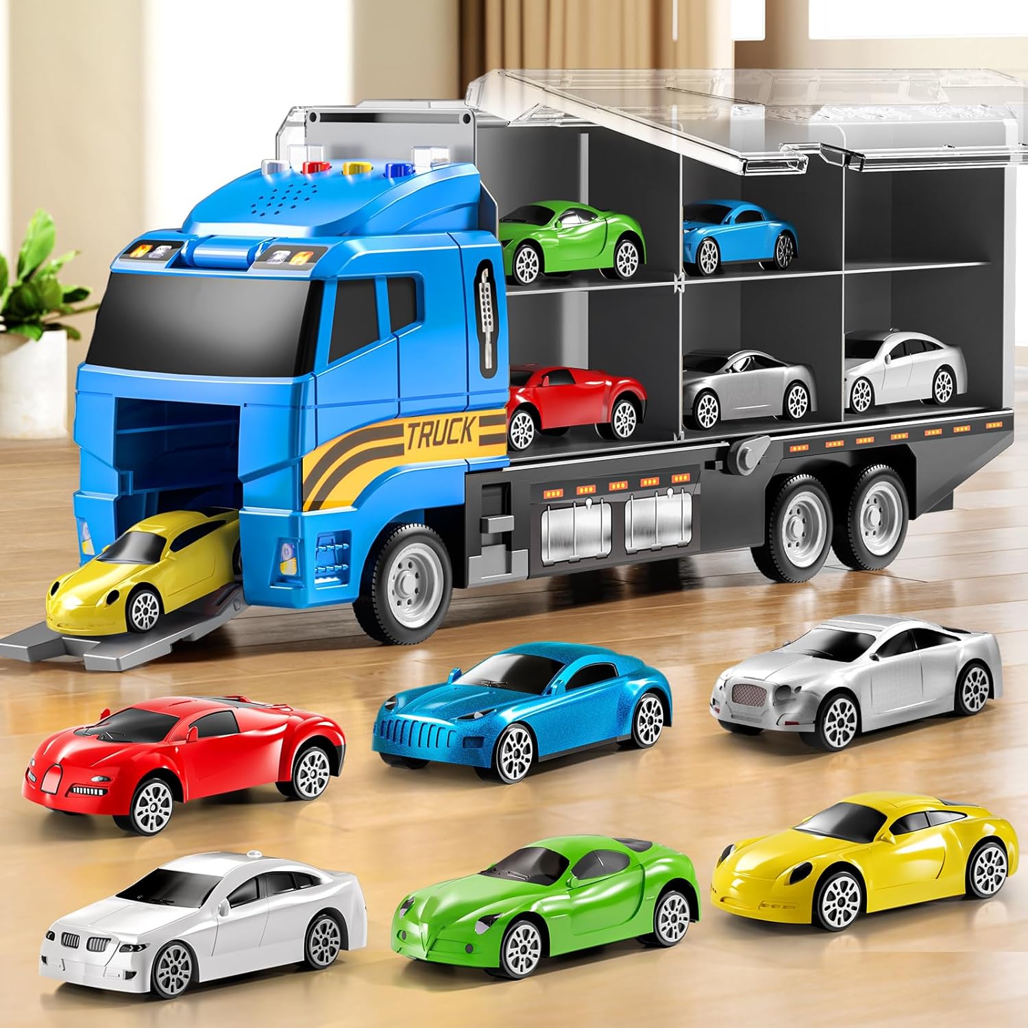 Toddler Boys Construction Truck Vehicle Toy Set with Play Mat and Die-Cast Toy Car, Transport Carrier Truck for Kids 3-5, Birthday Gifts Toys for 3-8 Year Old Boys