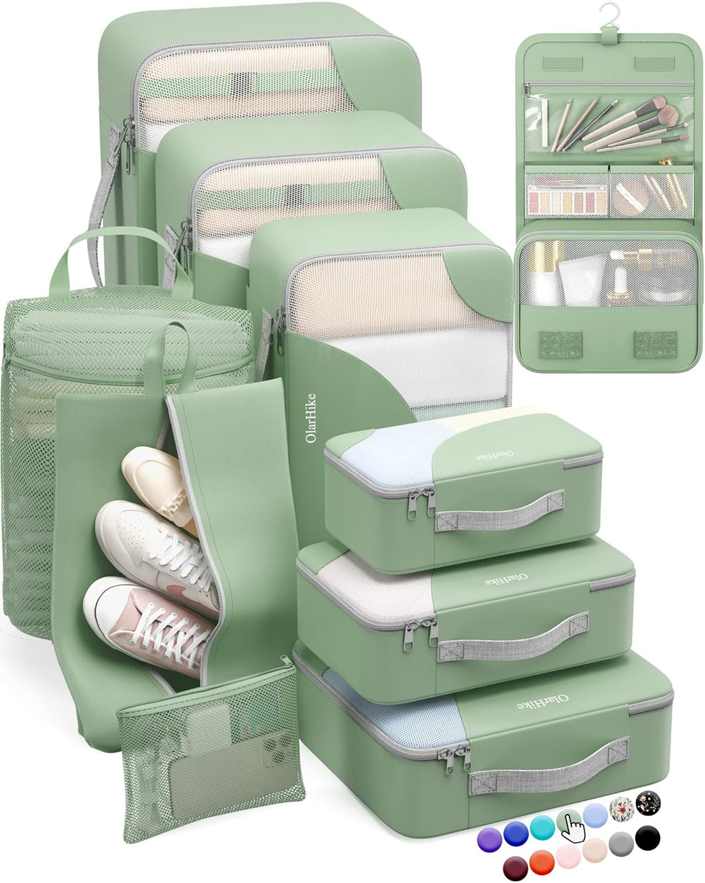10 Set/8 Set Packing Cubes for Travel, Gifts for Women Mom,Anti-Tearing Suitcase Organizer for Luggage with Shoe & Hanging Toiletry Bag,OlarHike Vacation Essentials & Accessories for Cruise Ship,Cream