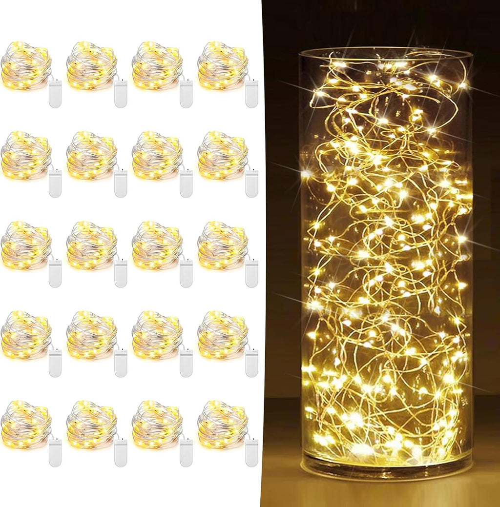 6 Pack Fairy Lights Battery Operated 7ft 20 LED Mini String Lights Twinkle Lights Silver Wire Firefly Starry Moon Lights for Mason Jars Wedding Party Christmas Centerpiece Table Decorations,Warm White