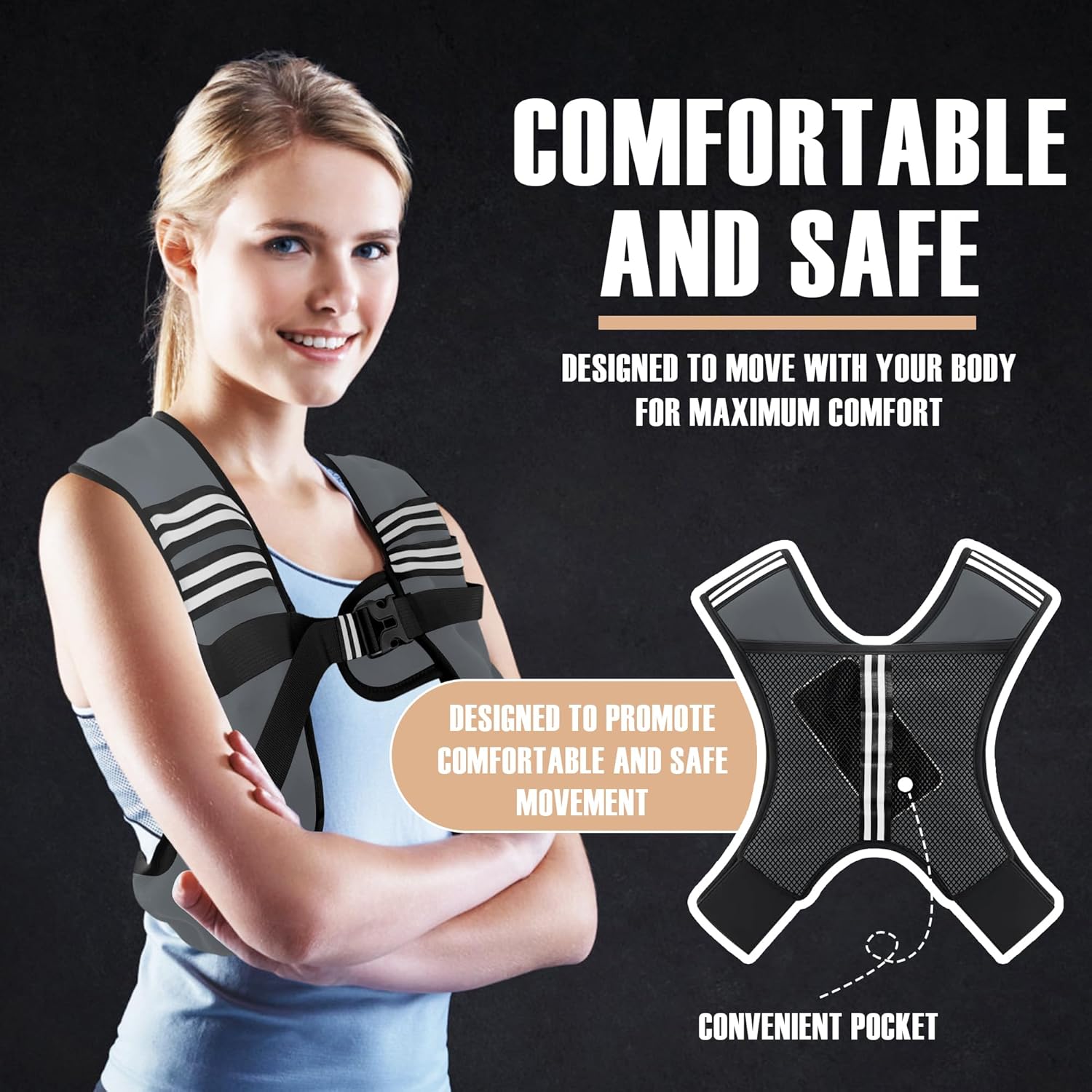 Weighted Vest Men or Women - 5/10/15/20/25/30lbs Weights with Reflective Stripe, Weighted Vest for Workout Equipment for Strength Training Running - Walking Weight Loss